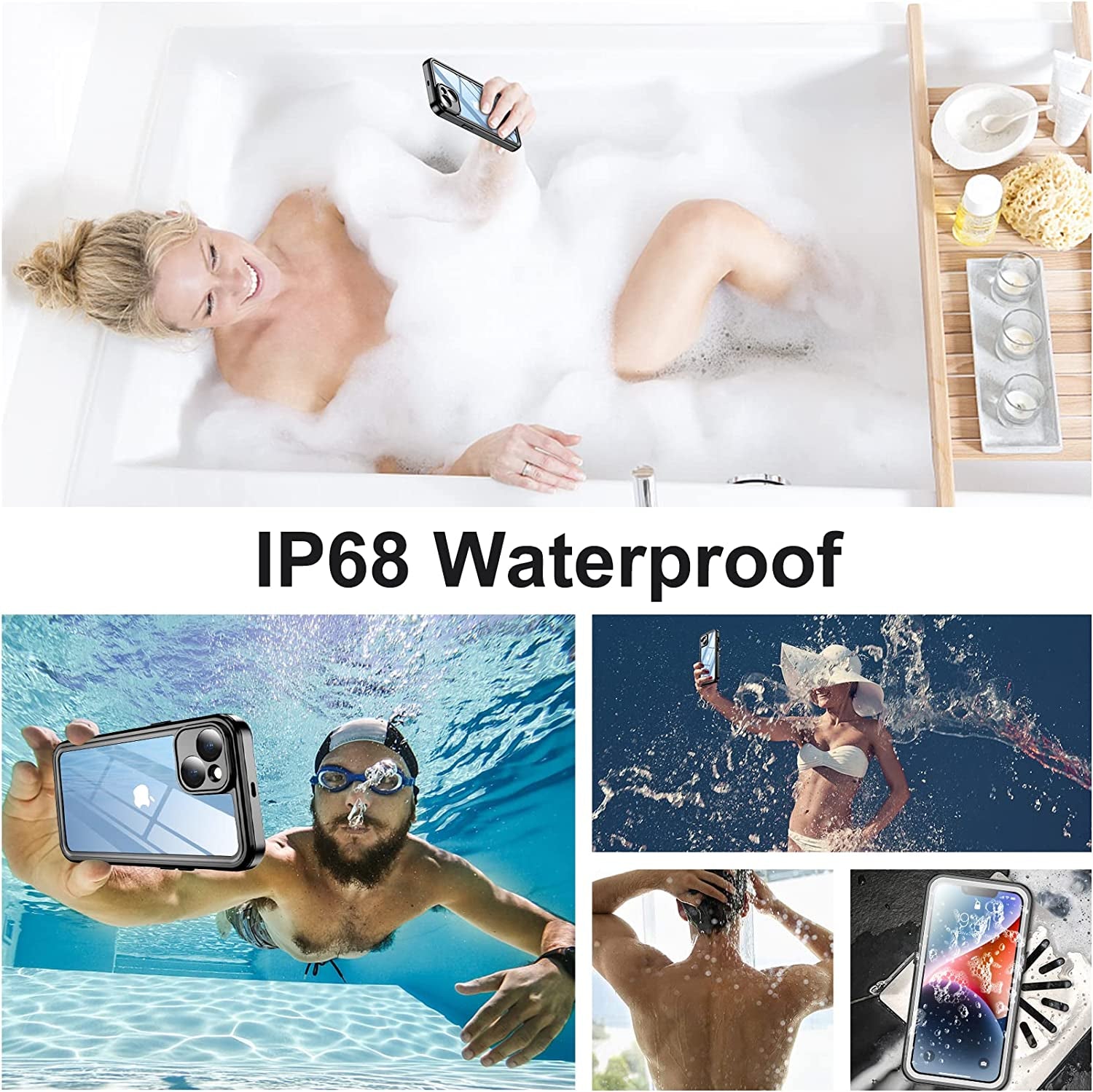 Temdan [Real 360 for Iphone 14 Case Waterproof, Built-In 9H Tempered Glass Camera Lens & Screen Protection [14FT Military Dropproof][Full-Body Shockproof][Dustproof][Ip68 Underwater] Phone Case  Temdan   