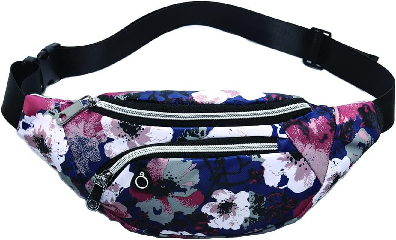 YUNGHE Waist Pack Bag for Men&Women - Fanny Pack for Workout Traveling Running.  MOCE Blue white flowers  