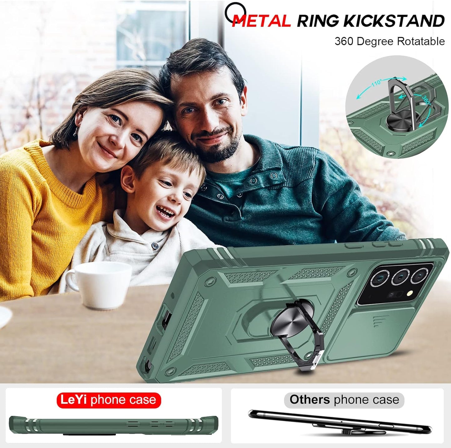 Leyi for Samsung Note 20 Ultra Case: Note 20 Ultra Case [Not for Note 20], 360 Full Body Military-Grade Phone Case with Slide Camera Cover & Metal Ring Heavy Duty Protective Case Note 20 Ultra, Green  LeYi   