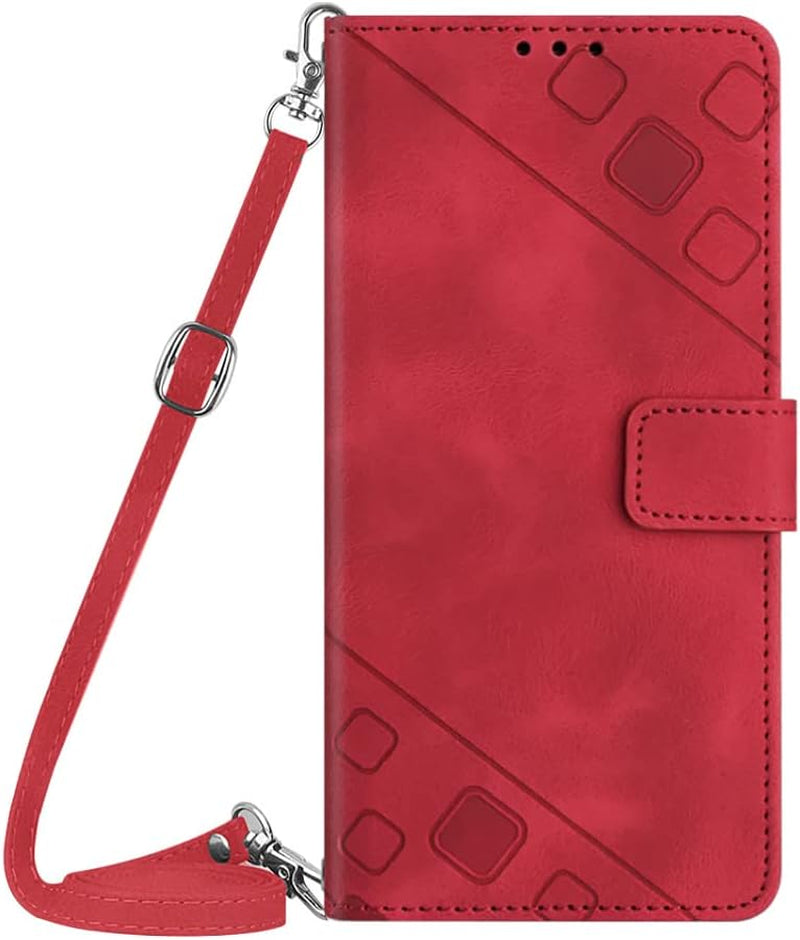 NVWA Compatible with Sony Xperia 1 V Case Wallet with Credit Card Slots Kickstand Wrist Strap and Long Lanyard Blue Leather Crossbody Protective Cover with Embossed Design  NVWA Red Crossbody Bag Style Oneplus Nord 2T 