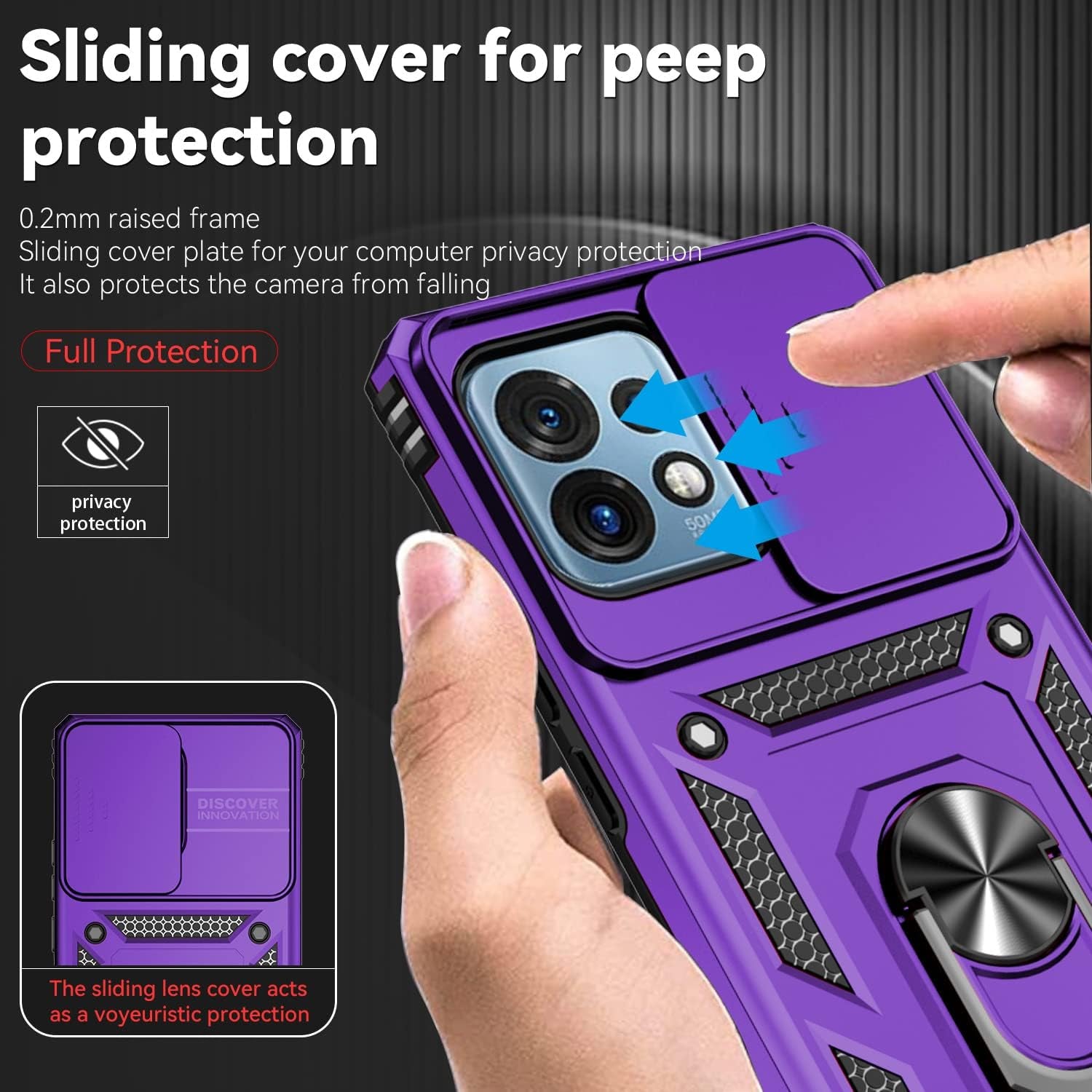For Motorola Edge plus 2023 Case W/ Slide Camera Cover HD Screen Protector [Military Grade 16Ft. Drop Tested] Magnetic Ring Holder Kickstand Protective Phone Case for Motorola Edge+ plus 2023, Purple  PUSHIMEI Co., Ltd.   