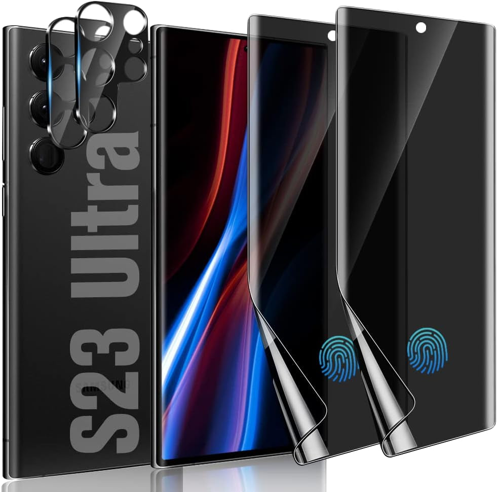 [2+2 Pack] Galaxy Note 20 Ultra 6.9 Inch Privacy Screen Protector with Camera Lens Protector, Fingerprint Compatible, Bubble Free, Flexible Anti-Spy TPU Film for Samsung Galaxy Note 20 Ultra 5G  AFSKU Galaxy S23 Ultra Privacy Screen Protector  