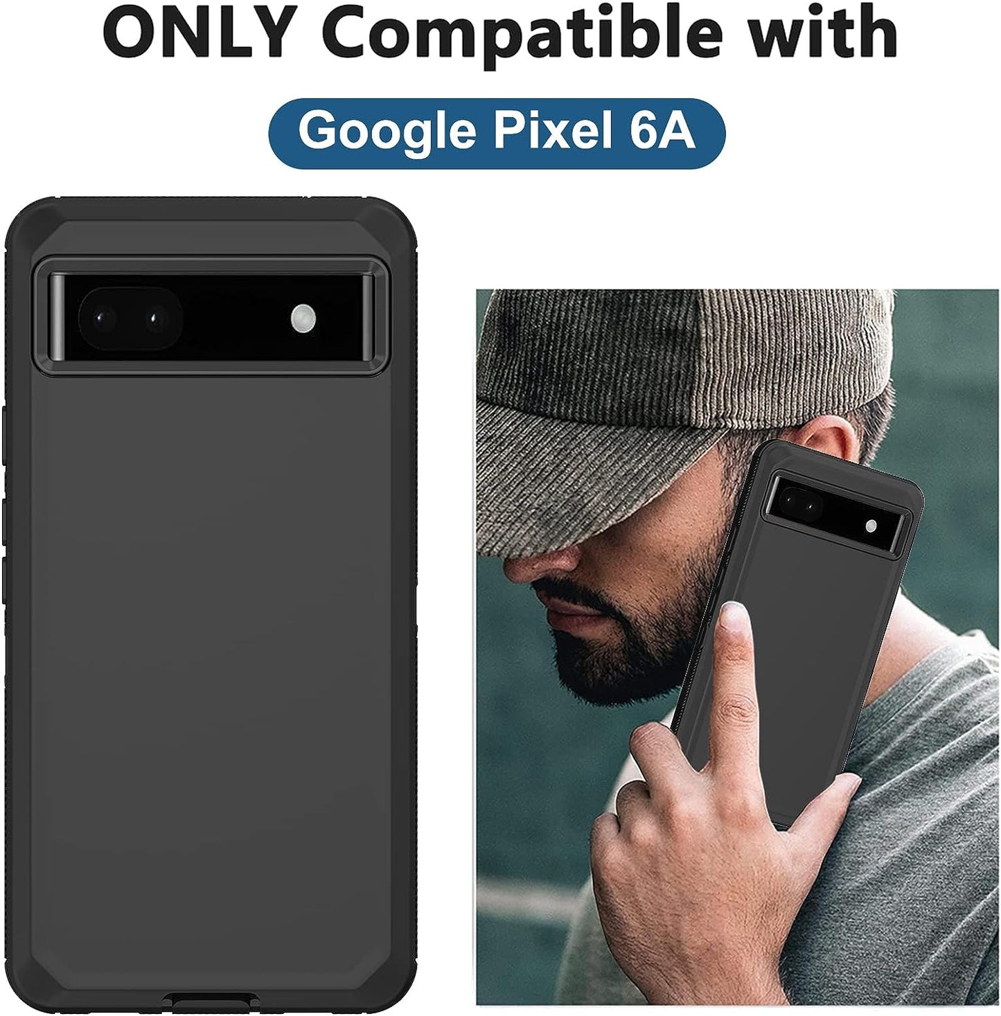 Aimoll-88 for Google Pixel 6A Case, with Built in Screen Protector Heavy Duty Drop Protection, Full Body Rugged Shockproof Dustproof Tough Protective Phone Cover for Google Pixel 6A Black  Aimoll-88   