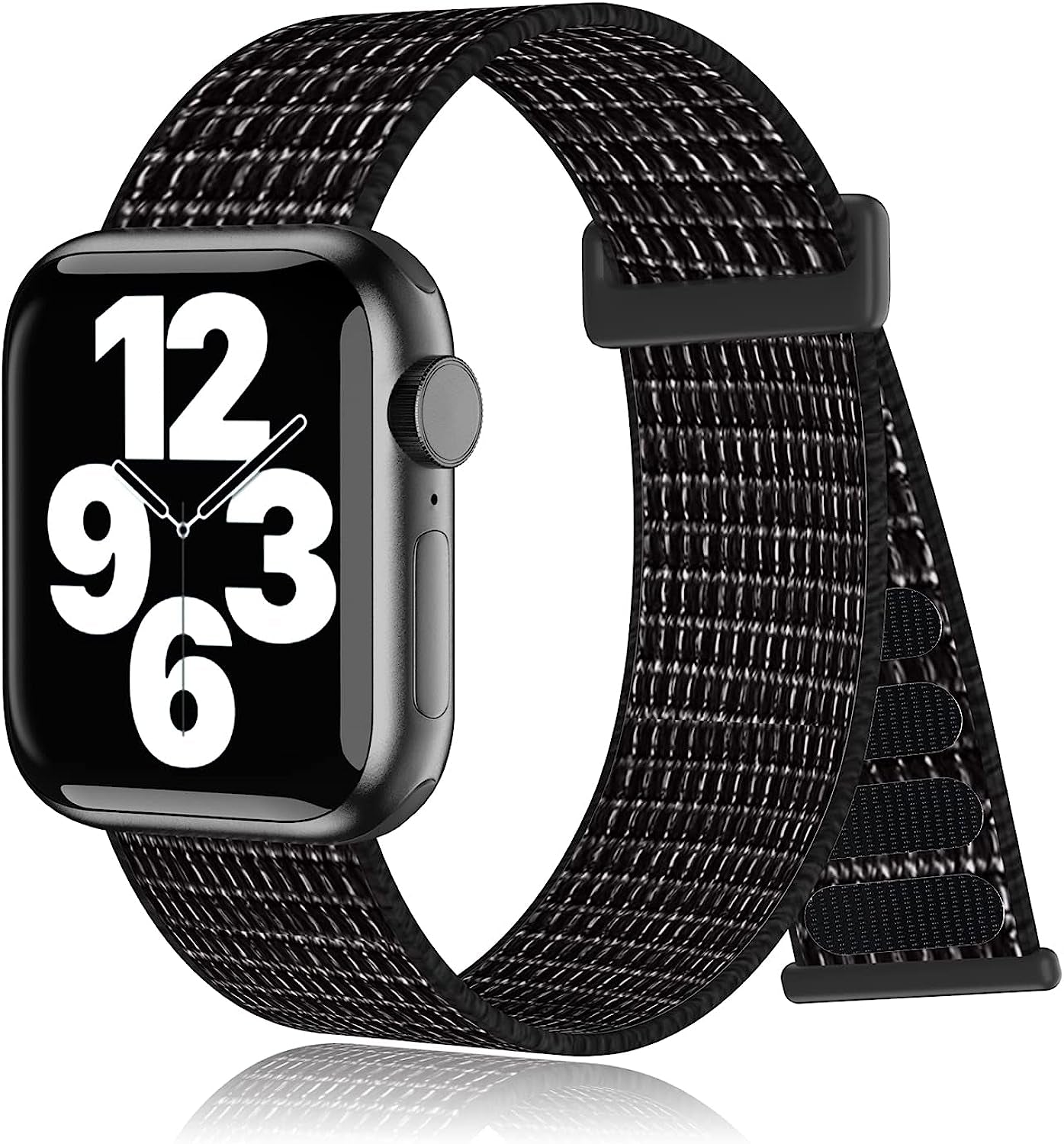 Nylon Sport Loop Bands Compatible with Apple Watch Band for Women Men, Stretchy Elastic Braided Replacement Straps for Iwatch Series 6 7 5 4 3 2 1 SE  N-Hocezyg Reflective Black 38mm/40mm/41mm 
