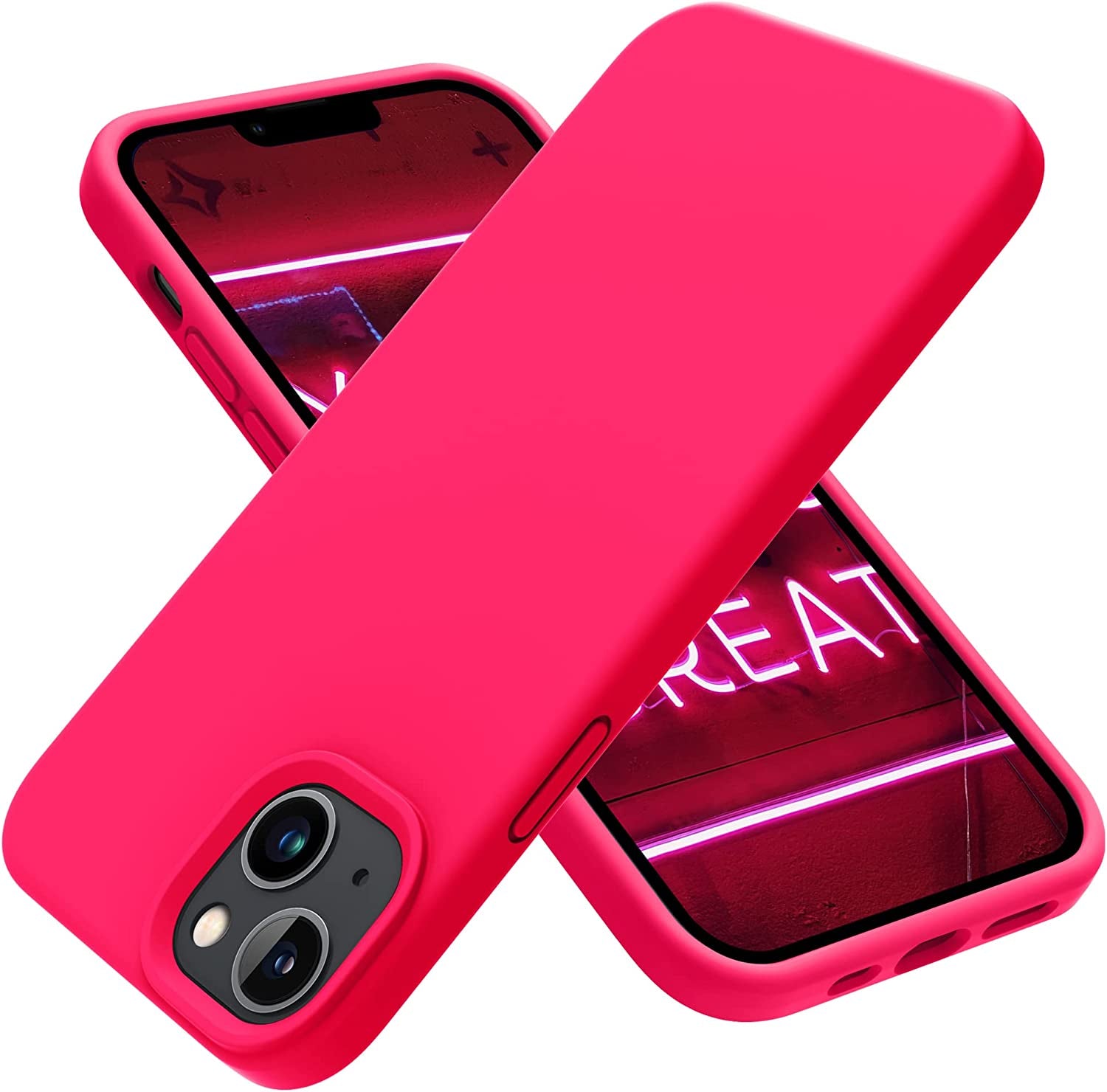 OTOFLY Designed for Iphone 14 Case, Silicone Shockproof Slim Thin Phone Case for Iphone 14 6.1 Inch (Chalk Pink)  OTOFLY Direct Neon Pink  