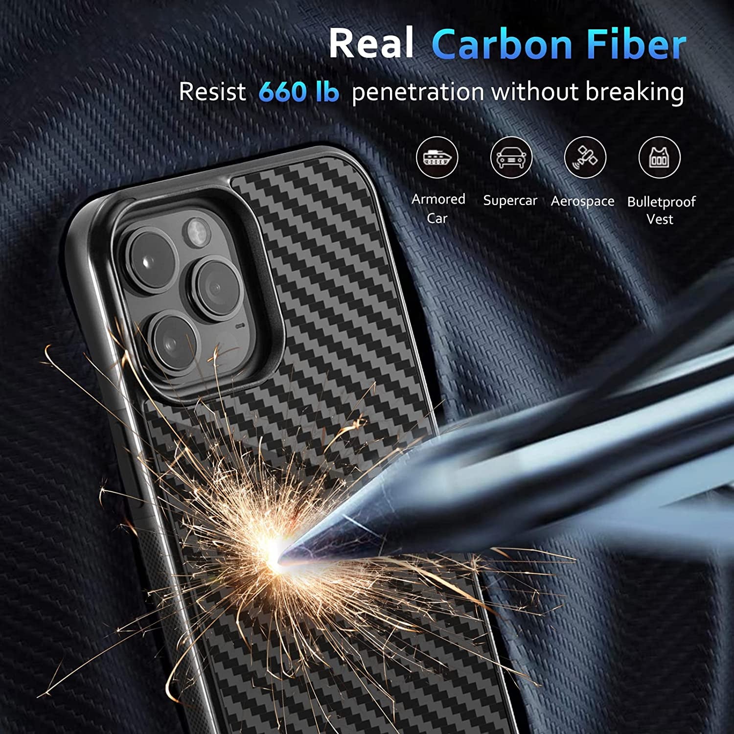Designed for Iphone 14 Pro Case 6.1 Inch, Military-Grade Drop Protection, Carbon Fiber for Iphone 14 Pro Shockproof Slim Thin Cover, Support Wireless Charging for Men & Women, Gloss Black Protector  Sinyoeer   