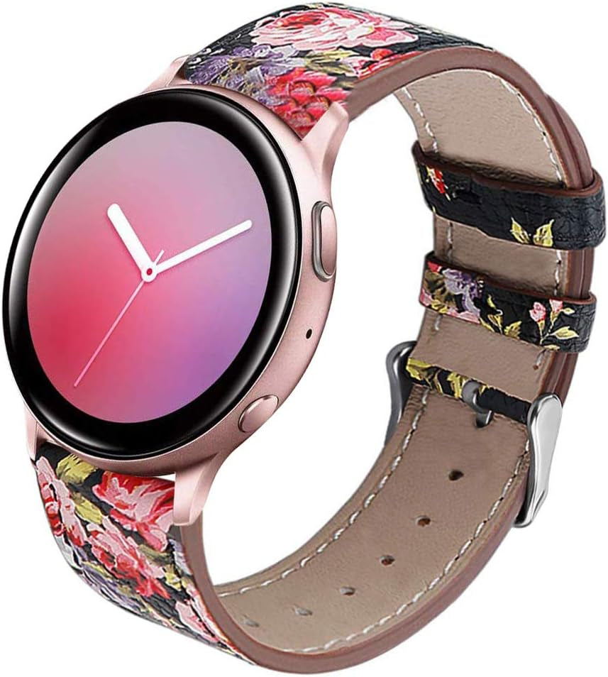 Sankel Compatible for Samsung Galaxy Watch Active 2 Band,Women Men 20Mm Genuine Leather Watch Strap Replacement Wristband for Samsung Galaxy Watch Active/Active 2/Galaxy Watch 42Mm/Gear Sport (Brown)  Sankel Black/Floral  