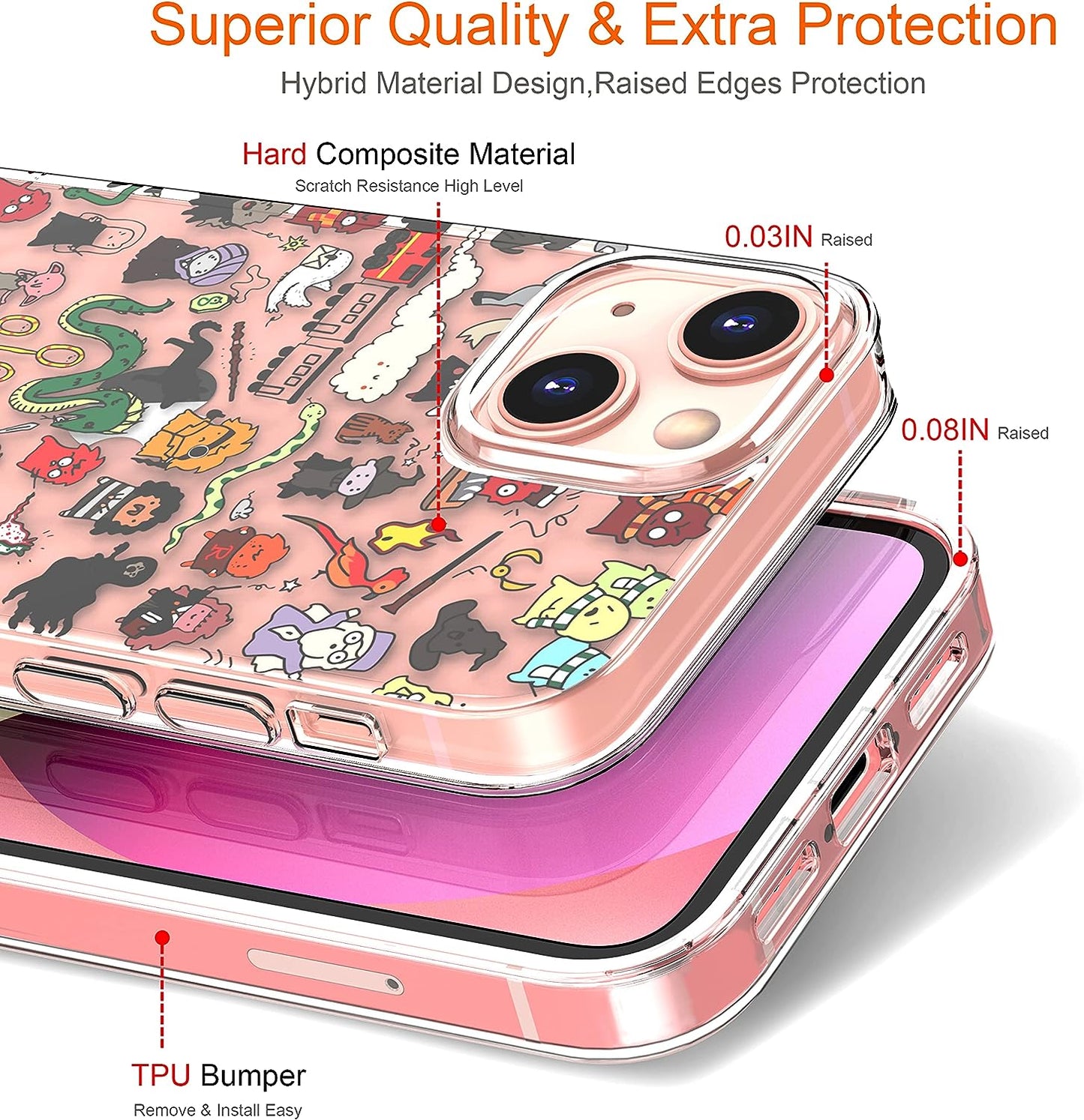 ZQWY Designed for Iphone 13 Case 6.1 Inch, with Tempered Glass Screen Protector + Camera Lens Protector Clear with Design Protective Aesthetic Women Girl Phone Cover (Harry Potter)  ZQWY   