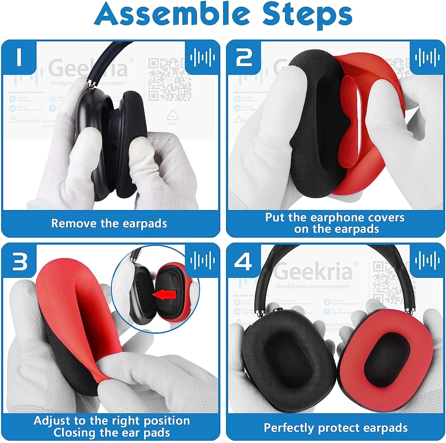 Geekria Silicone Earpad Covers Compatible with Airpod Max, Earpad Protector/Earphone Covers/Earpad Cushion/Ear Pad Covers/Headphone Covers, Easy Installation No Tool Needed (Red)  Geekria   