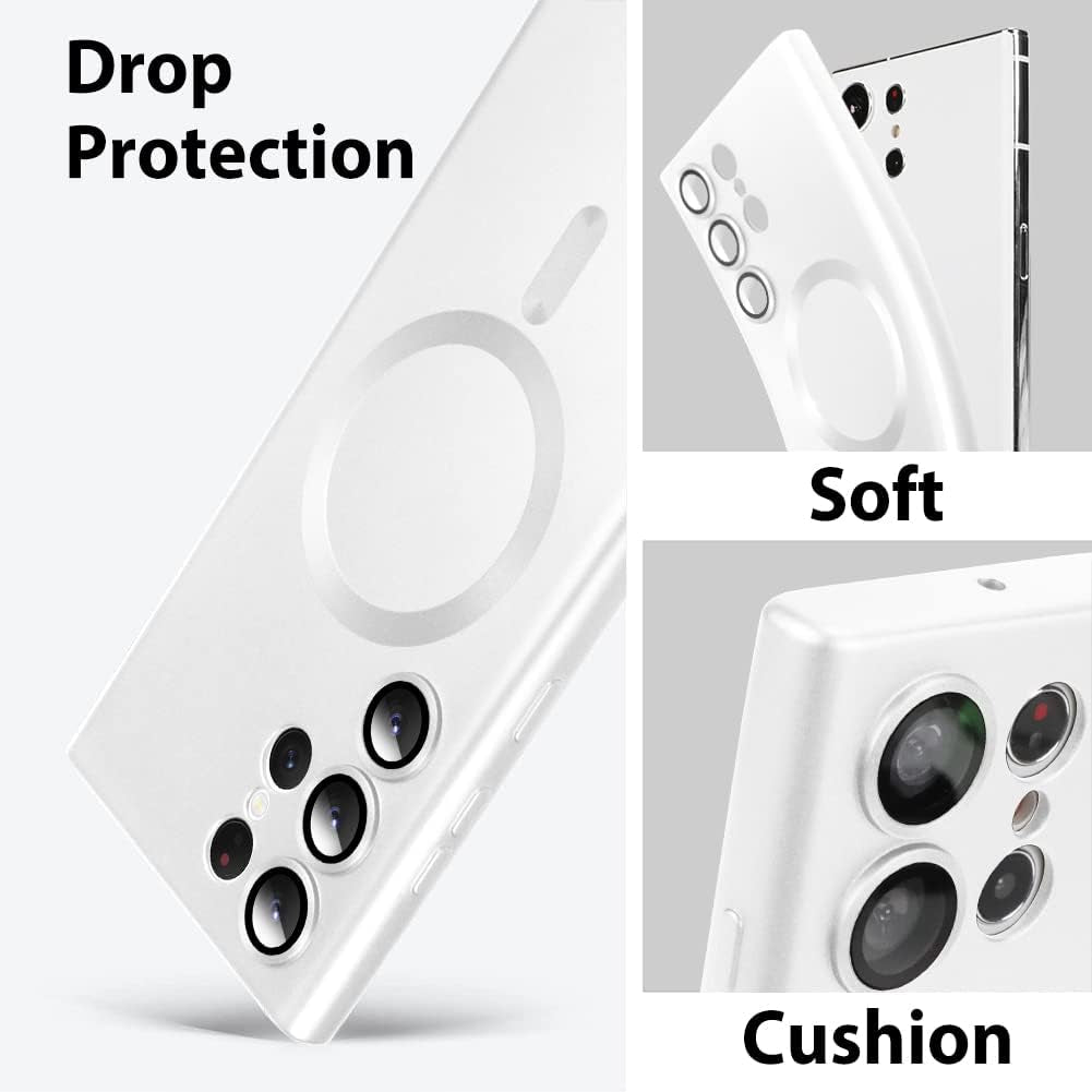 Goarshy Magnetic Designed for Samsung Galaxy S22 Ultra Case White [Compatible with Magsafe] Hard Back & Soft Bumper, Protective Slim Thin S22 Ultra Case 6.8'' 2022, Feather Dream White  Goarshy   