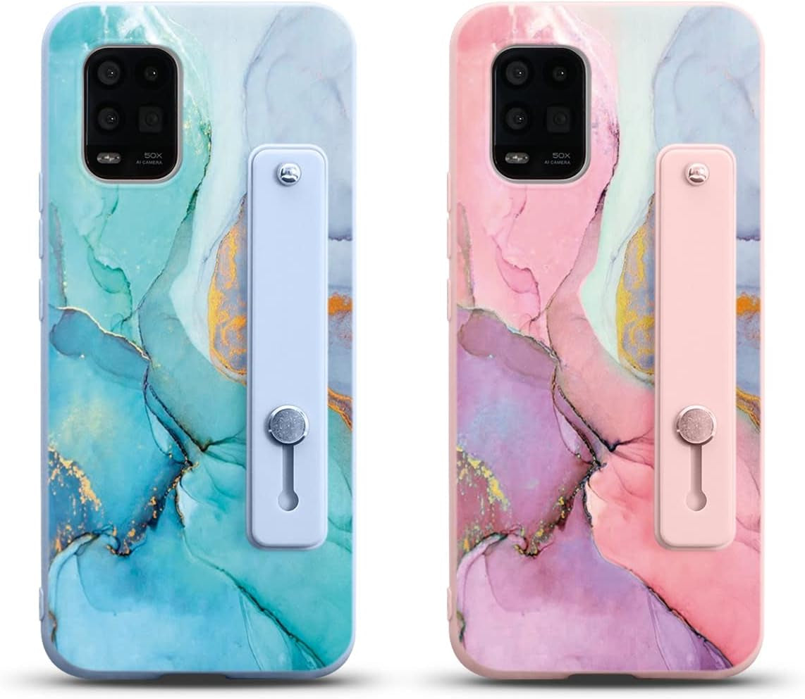 KAPUCTW 2 Pack for Xiaomi Poco M3 Case with Wrist Strap, Cute Marble Print Pattern Wristband Holder Phone Case Soft Silicone TPU Bumper Shockproof Protective Cover for Xiaomi Poco M3 6.53 Inch  KAPUCTW   