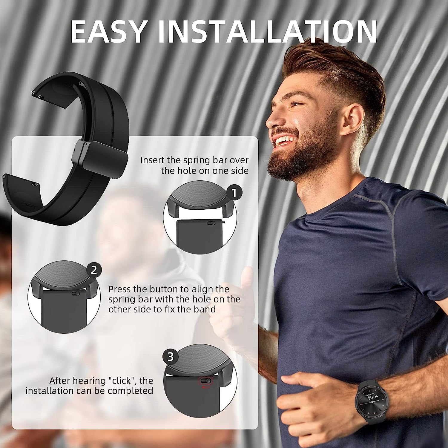 Mackpoimer Magnetic Bands for Garmin Venu/Vivoactive 3 Watch Band, 20Mm Silicone Wristband with Adjustable Magnetic Folding Buckle for Garmin Venu Sq, Vivoactive 3 Music, Forerunner 645/245 Music  MAKCPOIMER   