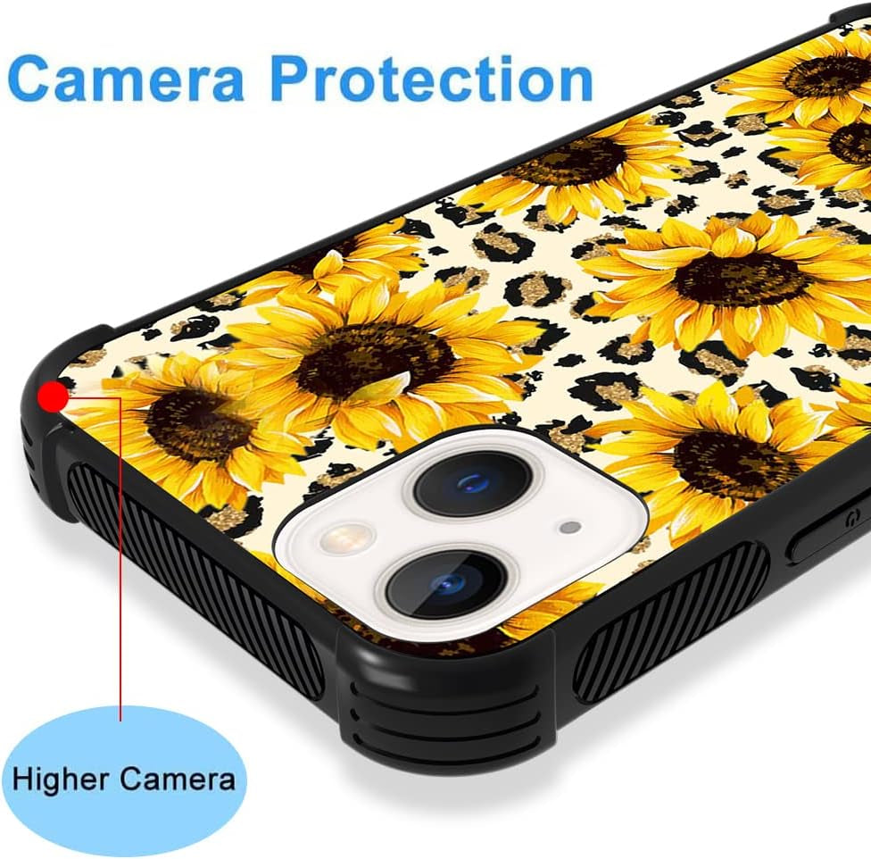 Wlxee Compatible with Iphone 13 Case for Women Girls Leopard Sunflower Print Soft TPU Hard Back Shockproof Non-Slip Anti-Scratch Protective Durable Slim Cover Case for Iphone 13  Wlxee   