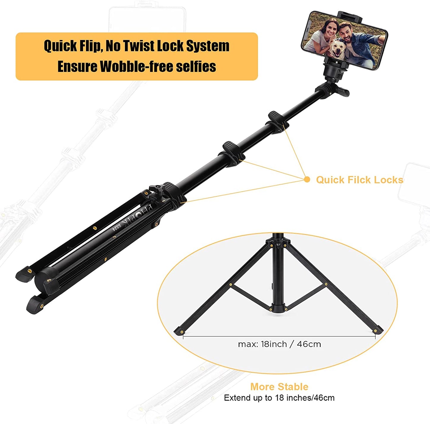 PHOPIK Phone Tripod Stand : Selfie Stick Tripod,Phone Tripod Extendable Camera & Cell Phone Tripod Stand for Iphone & Android Phone, Heavy Duty Aluminum, Lightweight  PHOPIK   