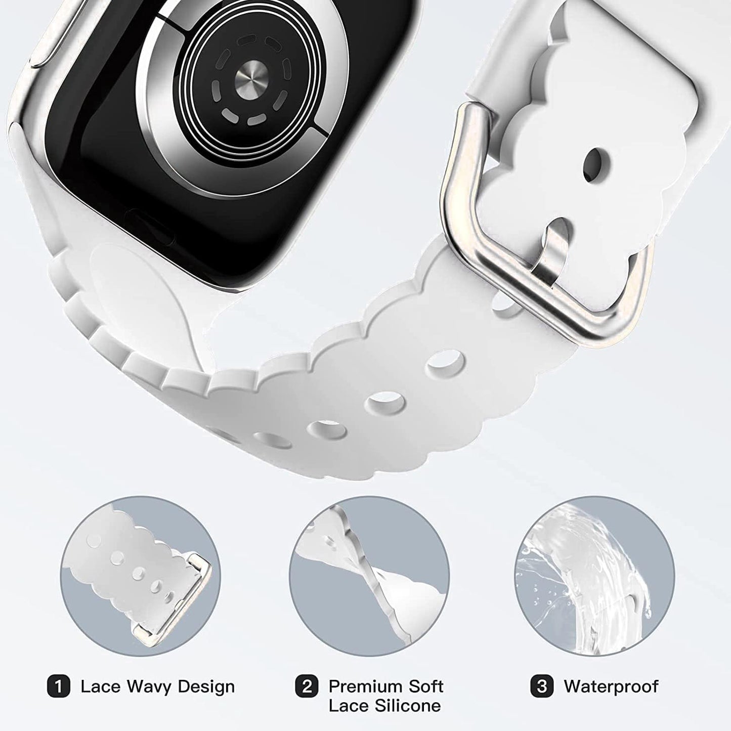 Sunnywoo Lace Silicone Band Compatible with Apple Watch Bands 38Mm 40Mm 41Mm 44Mm 42Mm 45Mm 49Mm, Women Soft Sport Strap Wristband Replacement for Iwatch Series Ultra 8 SE 7 6 5 4 3 2 1  Sunnywoo   