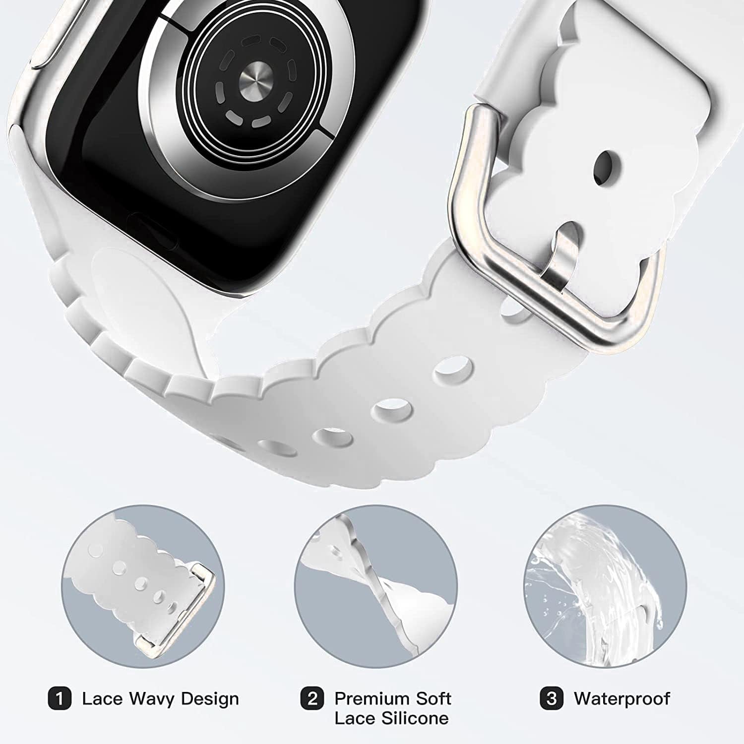 Sunnywoo Lace Silicone Band Compatible with Apple Watch Bands 38Mm 40Mm 41Mm 44Mm 42Mm 45Mm 49Mm, Women Soft Sport Strap Wristband Replacement for Iwatch Series Ultra 8 SE 7 6 5 4 3 2 1  Sunnywoo   