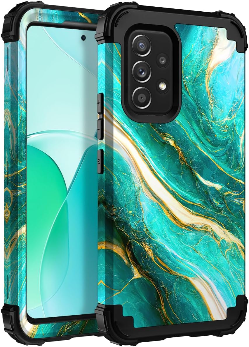 Hocase for Galaxy A53 5G Case, Heavy Duty Shockproof Protection Soft Silicone Rubber Bumper+Hard Plastic Hybrid Protective Case for Samsung Galaxy A53 5G (6.5" Display) 2022 - Blue Purple Marble  Hocase Emerald Green  