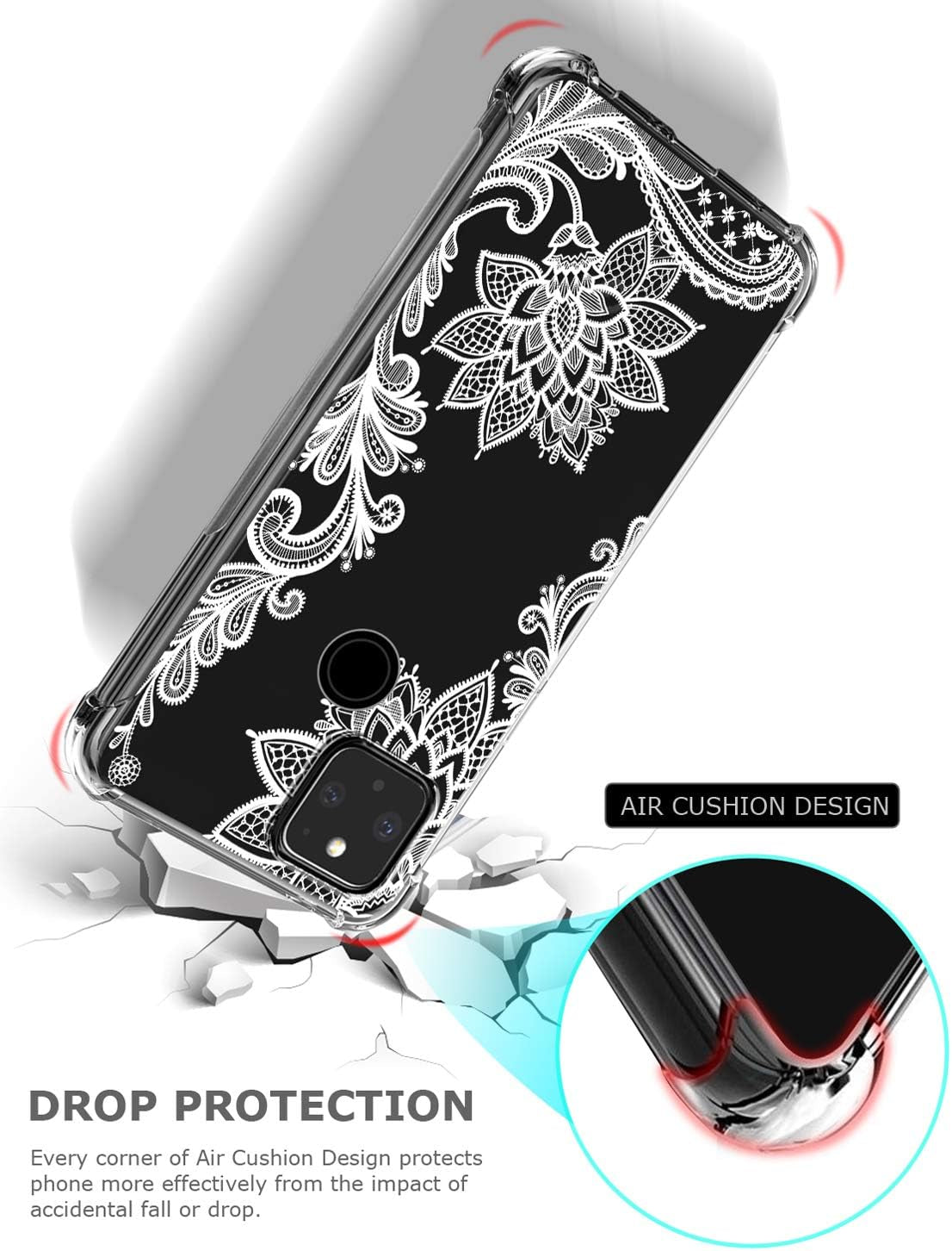 GREATRULY Floral Clear Case for Pixel 5 for Women/Girls,Pretty Phone Case for Google Pixel 5 (2020),Flower Design Slim Soft Transparent Drop Proof TPU Bumper Cushion Silicone Cover Shell,Fl-S  GREATRULY   