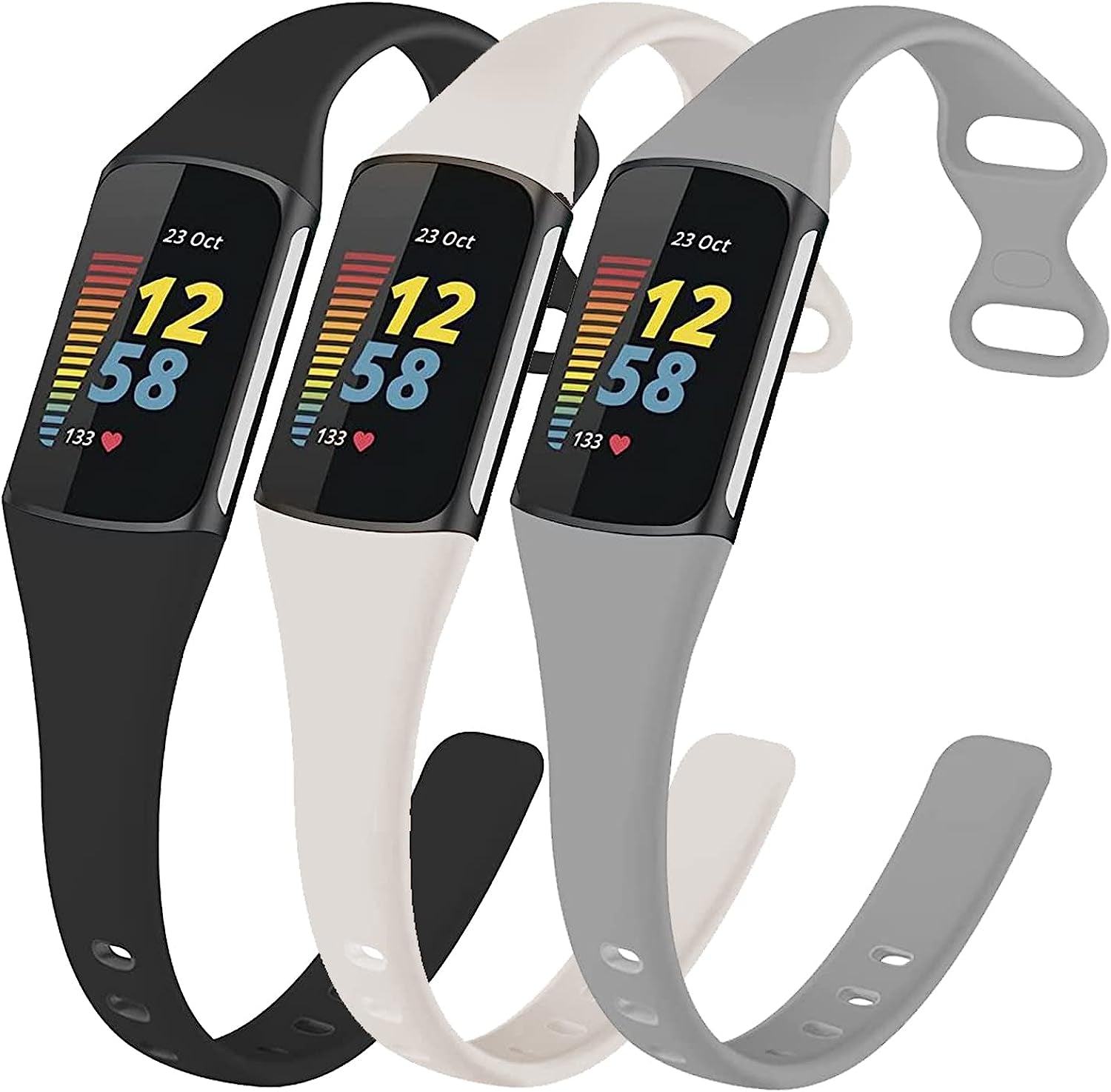3 Pack Bands for Fitbit Charge 5，Soft Silicone Adjustable Sport Band Replacement Wristbands for Fitbit Charge 5 Fitness Tracker  SENGKOB Black+official white+limestone  