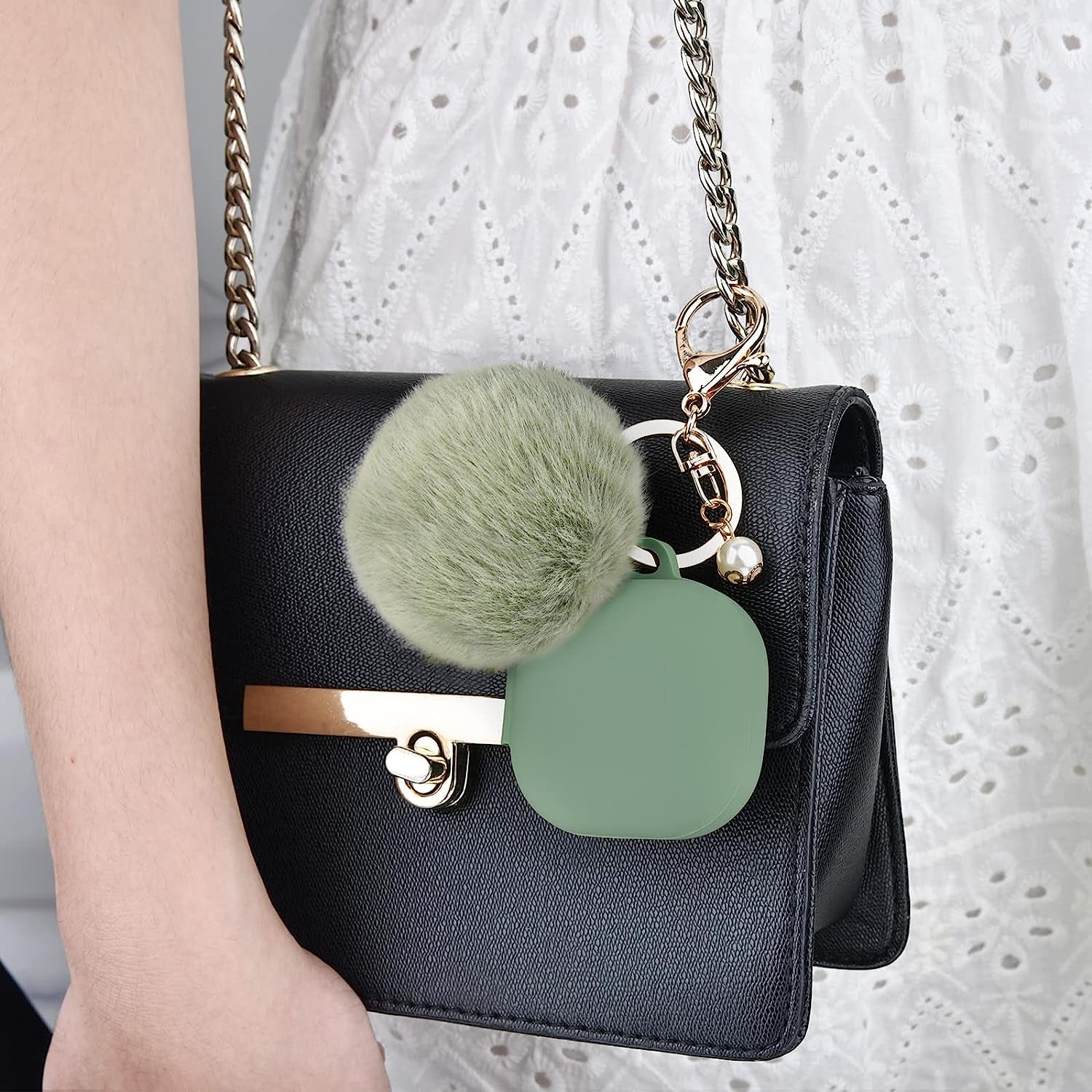 Filoto Case for Samsung Galaxy Buds 2 / Buds Live/Buds Pro/Buds 2 Pro, Cute Silicone Earbuds Protective Case Cover with Pompom Keychain Accessories for Women Girls (Cactus Green  Kerle   