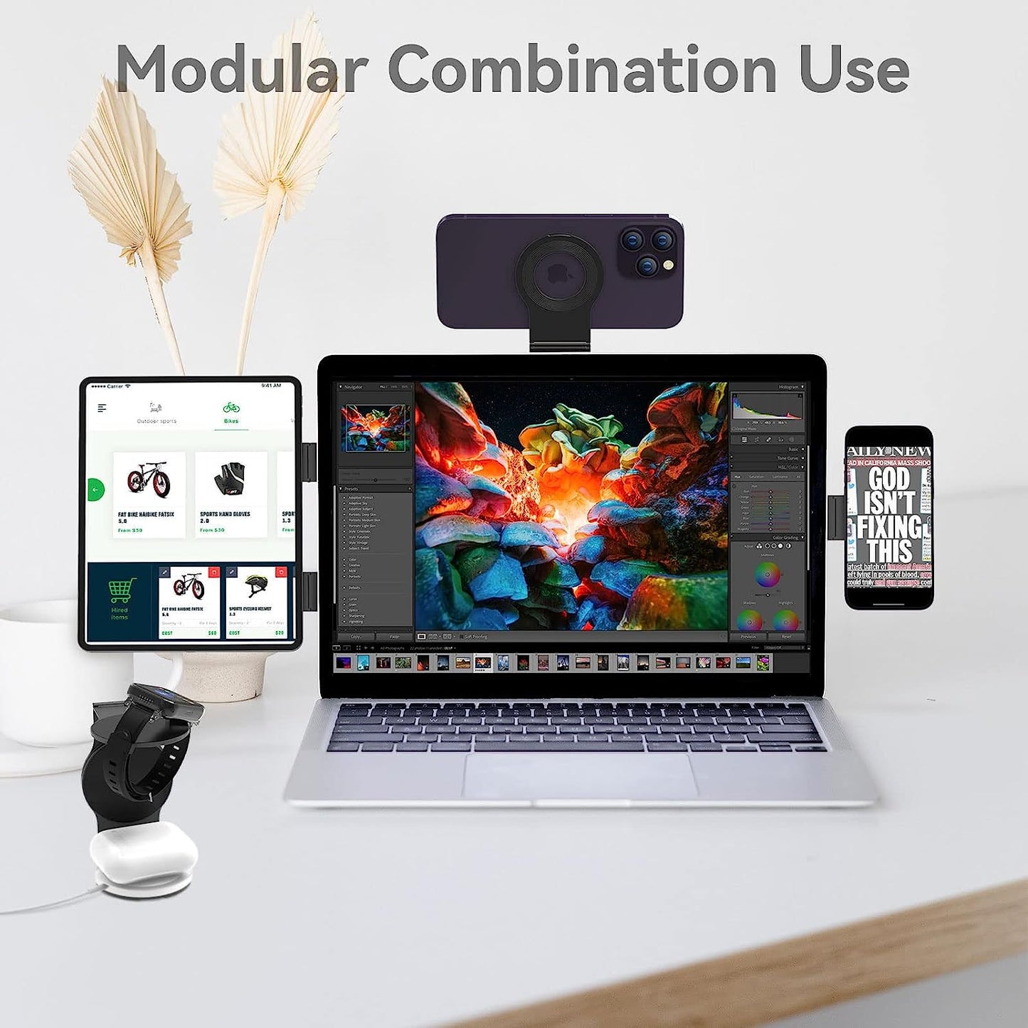 Cloudvalley for Magnetic Laptop Phone Holder, Slim Adjustable Cell Phone Stand, Slim Protable Laptop Side Mount Clip, Computer Monitor Expansion Bracket, Modular Work from Home Kit - Black  CloudValley   