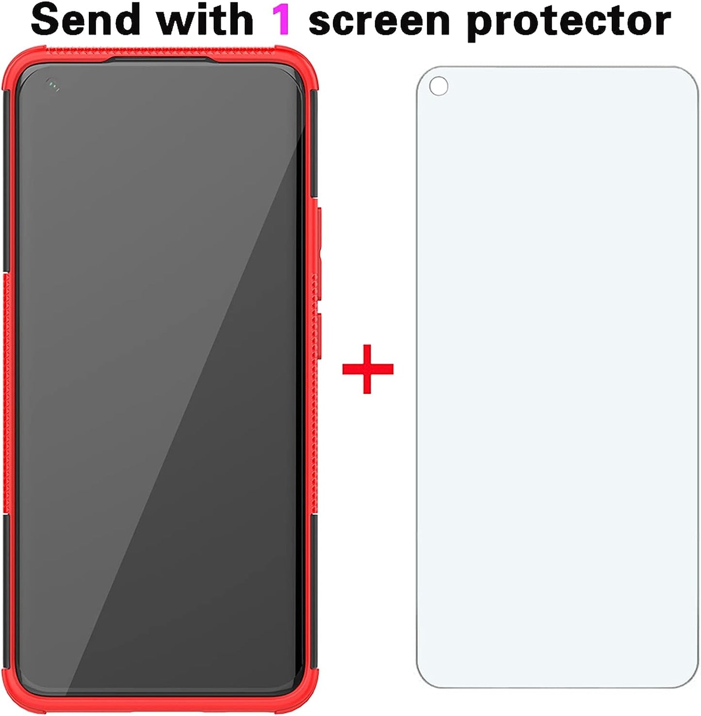 Phone Case for Xiaomi Mi 11 5G with Tempered Glass Screen Protector Cover and Stand Kickstand Slim Hard Rugged Hybrid Protective Cell Accessories Mi11 G5 Cases Men Boys Women Girls Kids Black Red  Asuwish   