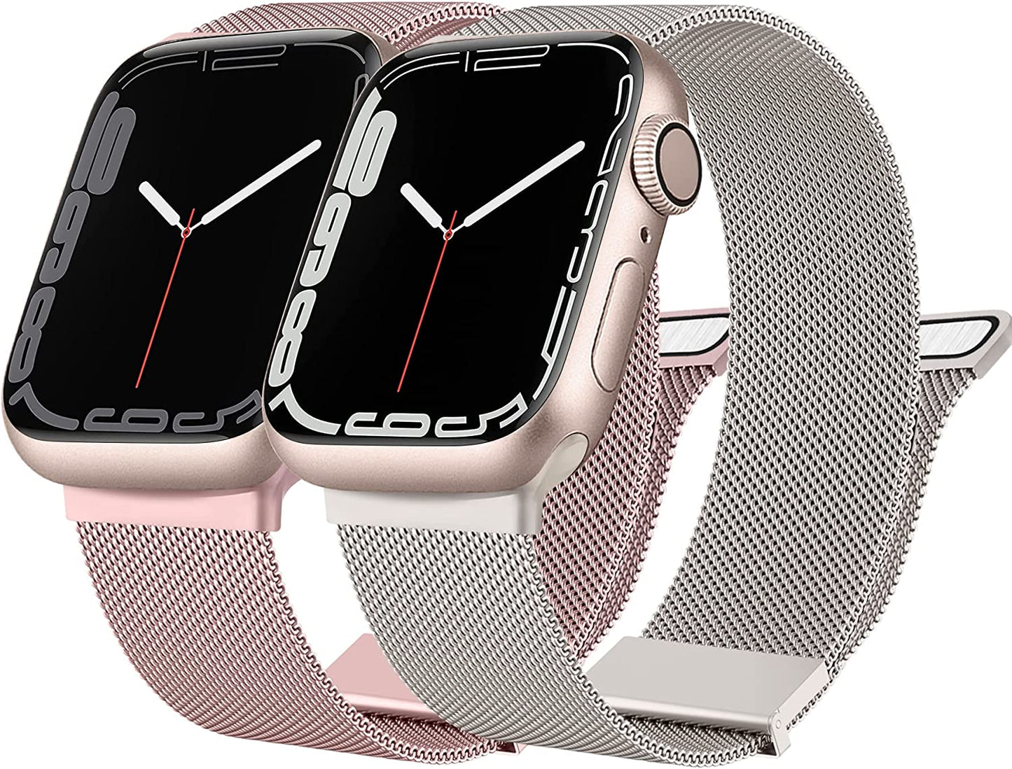 [2 PACK] Metal Stainless Steel Bands Compatible with Apple Watch Bands Series 8 7 6 5 4 3 2 1 SE 41Mm 40Mm 38Mm 42Mm 44Mm 45Mm, Mesh Loop Magnetic Milanese Strap for Iwatch Bands Women Men  Amzpas A-Starlight & Rose Gold 42/44/45mm 