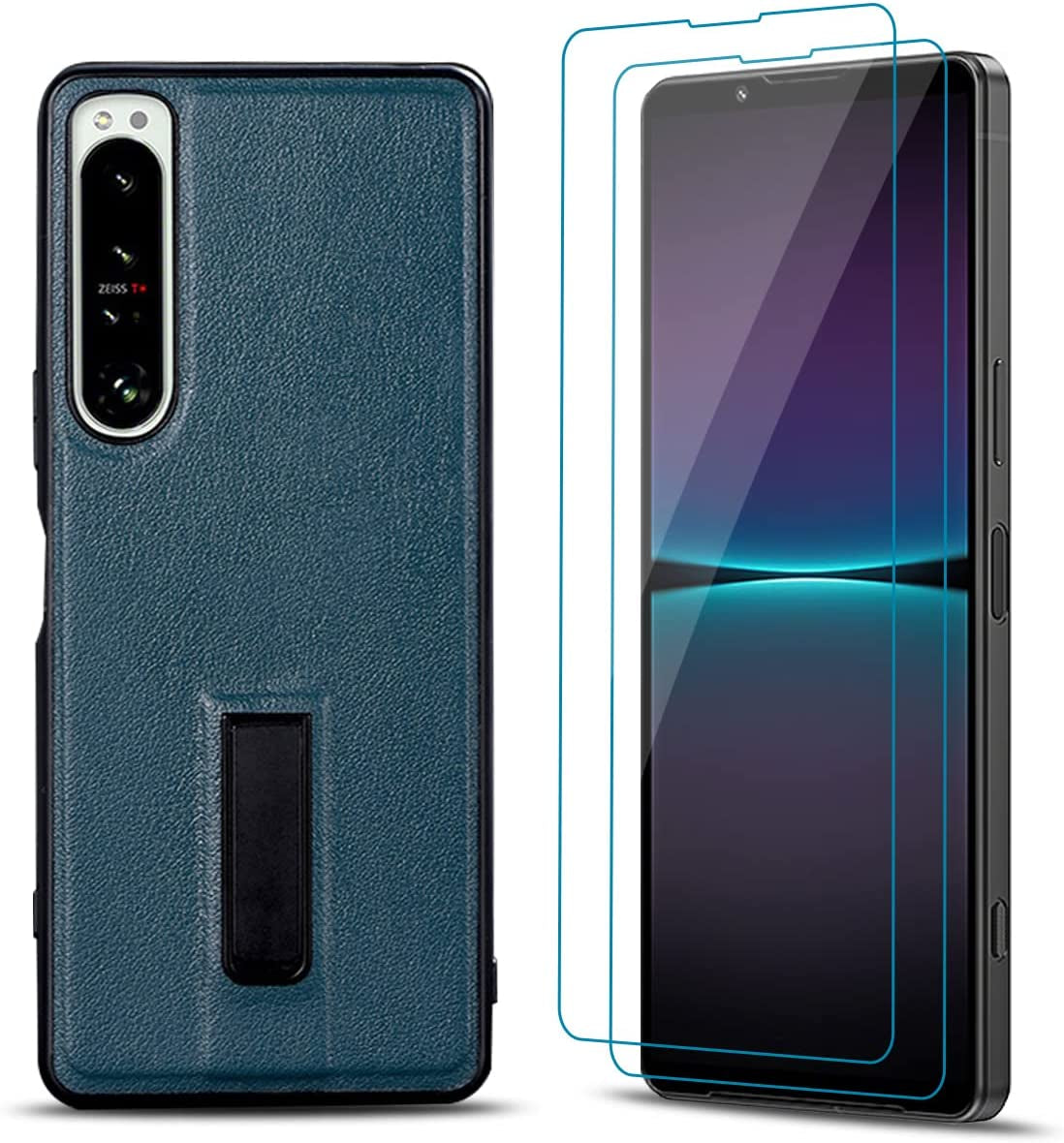 QUIETIP Stand Case for Sony Xperia 1 V 5G with Screen Protector,Slim Leather Metal Kickstand Protective Cover Lens Protect,Black  QUIETIP Green 6.5 Inches 