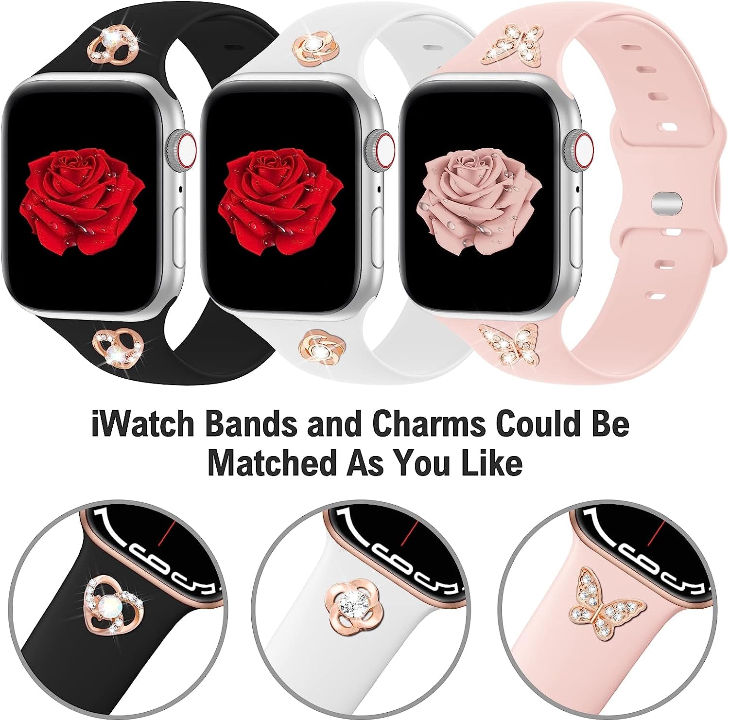 3 Pack Sport Band with DIY Charms Compatible with Apple Watch Bands 41Mm 40Mm 38Mm, Designer Soft Silicone Wristbands Replacement Strap for Iwatch Series SE 8 7 6 5 4 3 2 1 Utral for Women Men  Plesechde   