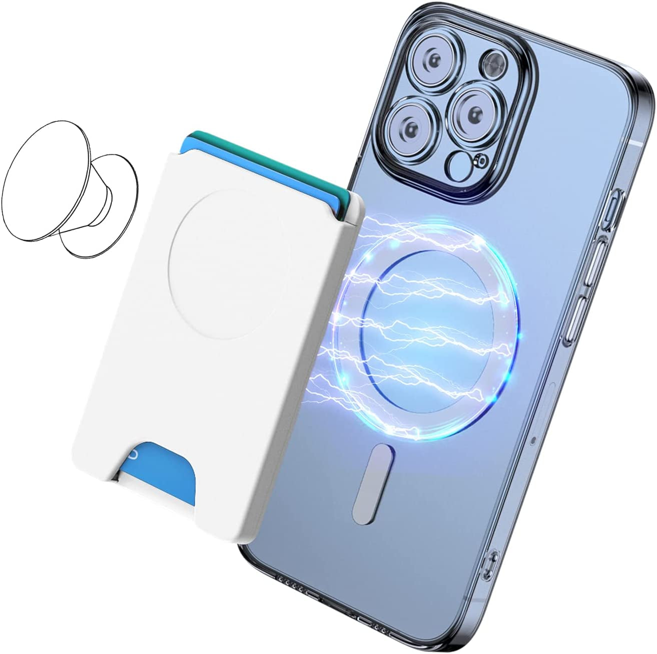 AUROX AUROX Magnetic Wallet Compatible with Magsafe Wallet for Iphone 14/13/12 Series Polycarbonate Magnetic Card Wallet Holder with Magsafewallet Only Works for Pop Socket Grip (Cornflower Blue)  AUROX White  