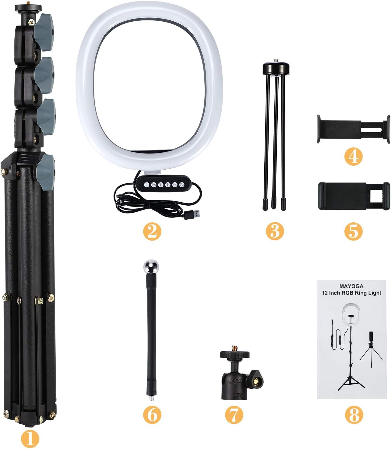 12'' RGB Selfie Ring Light,Mayoga Dimmable LED Ring Light with Tripod Stand & Phone Holder,Circle Light for Live Stream/Youtube Video/Makeup/Tik Tok/Vlogging,Compatible with Iphone Android  MAYOGA   