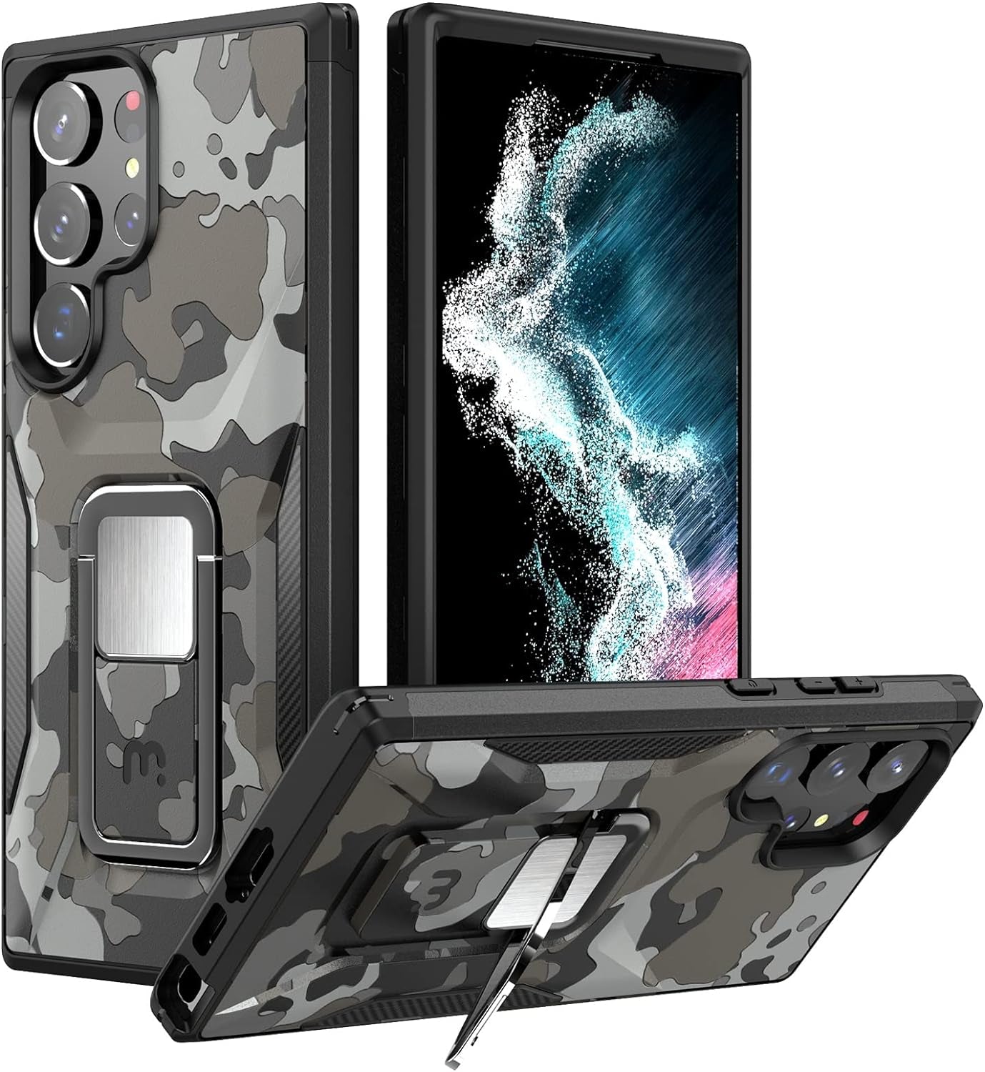 MYBAT Pro Shockproof Stealth Series Case for Samsung Galaxy S22 Ultra Case with Stand 6.8 Inch, Support Magnetic Car Mount, Heavy Duty Military Grade Drop Protective Case with Kickstand - Plum  Valor Communication Inc Black Camo Samsung Galaxy S23 Ultra 