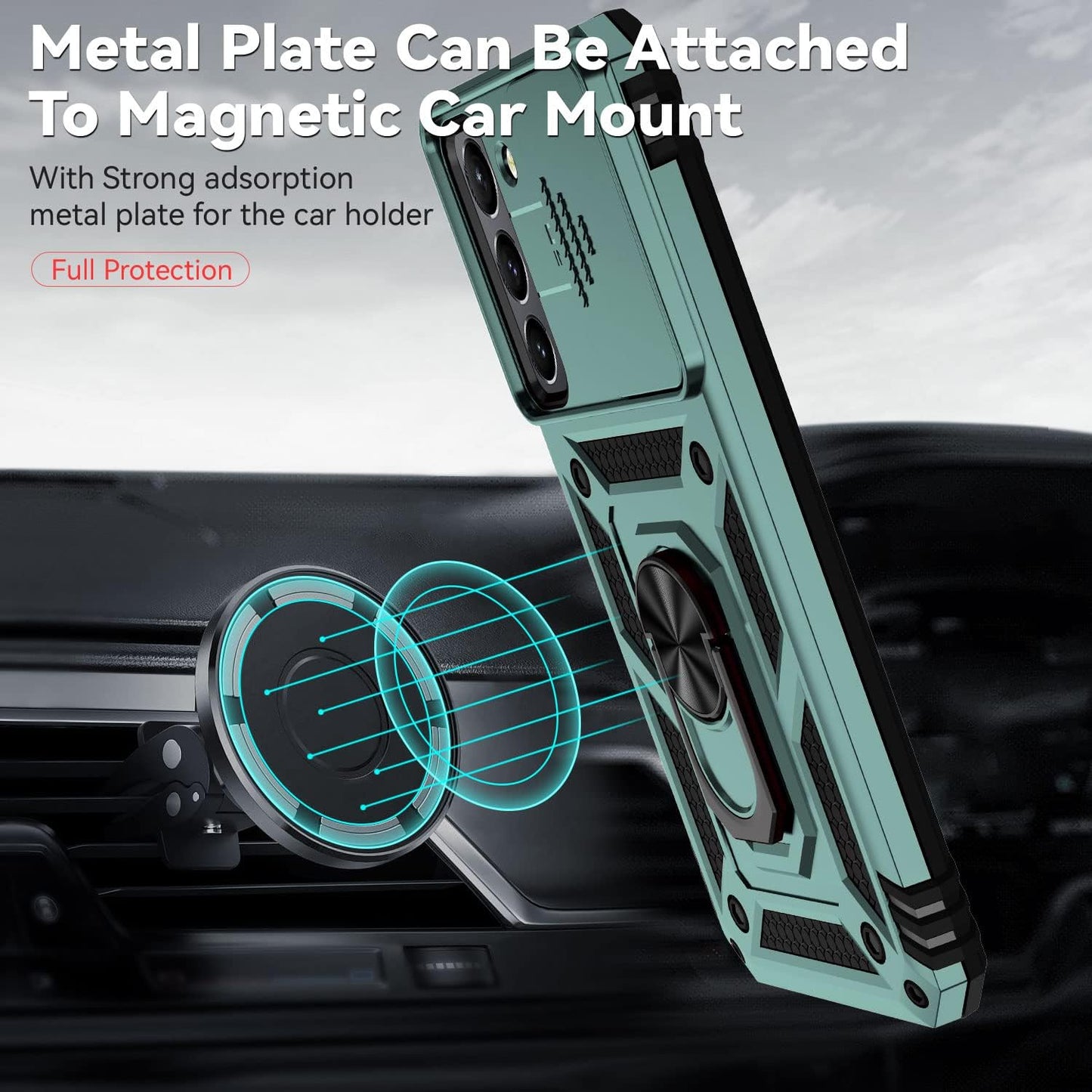 YZOK for Samsung Galaxy S22 Case,With Camera Lens Cover HD Screen Protector,[Military Grade] Ring Car Mount Kickstand Hybrid Hard PC Soft TPU Shockproof Protective Case for Galaxy S22-Green  YZOK   