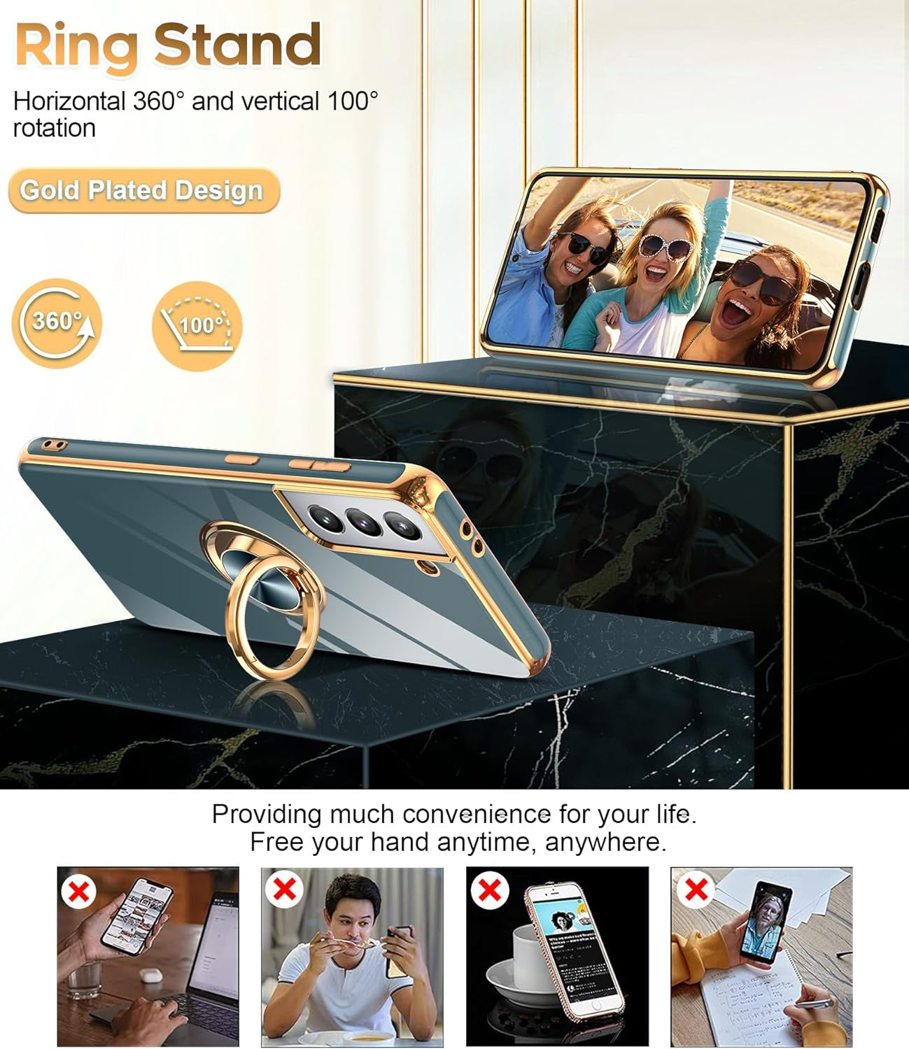 Leyi for Samsung Galaxy S21 plus Case 360° Rotatable Ring Holder Magnetic Kickstand, Plating Rose Gold Edge Protective Case, Grey  LeYi   