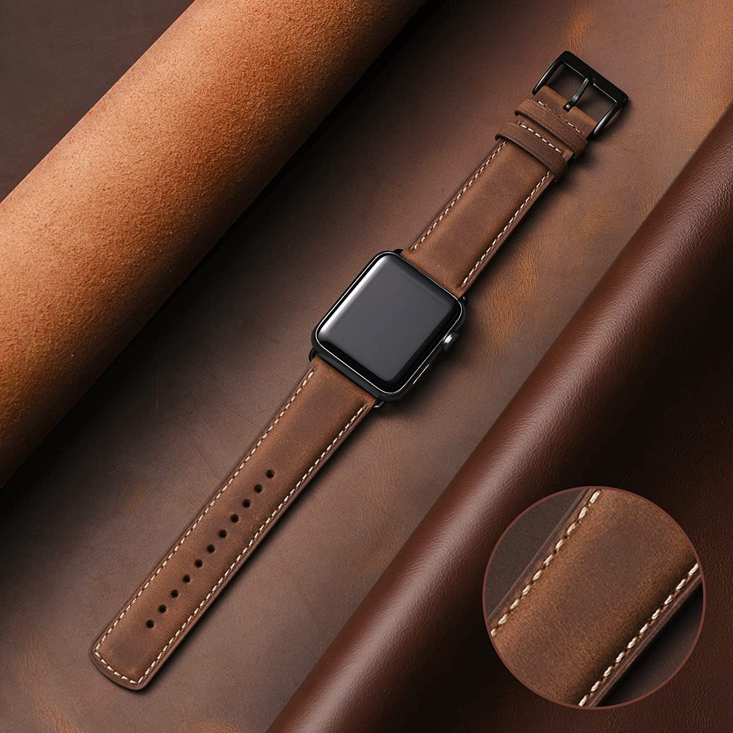 SUNFWR Leather Bands Compatible with Apple Watch Band 49Mm 45Mm 44Mm 42Mm for Men Women, Top Grain Genuine Leather Replacement Strap for Iwatch Ultra SE2 SE Series 8 7 6 5 4 3 2 1  SUNFWR   