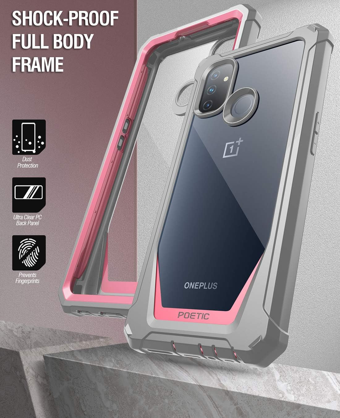 Poetic Guardian Series Case Designed for Oneplus Nord N100, Full-Body Hybrid Shockproof Bumper Cover with Built-In-Screen Protector, Pink/Clear  Poetic   
