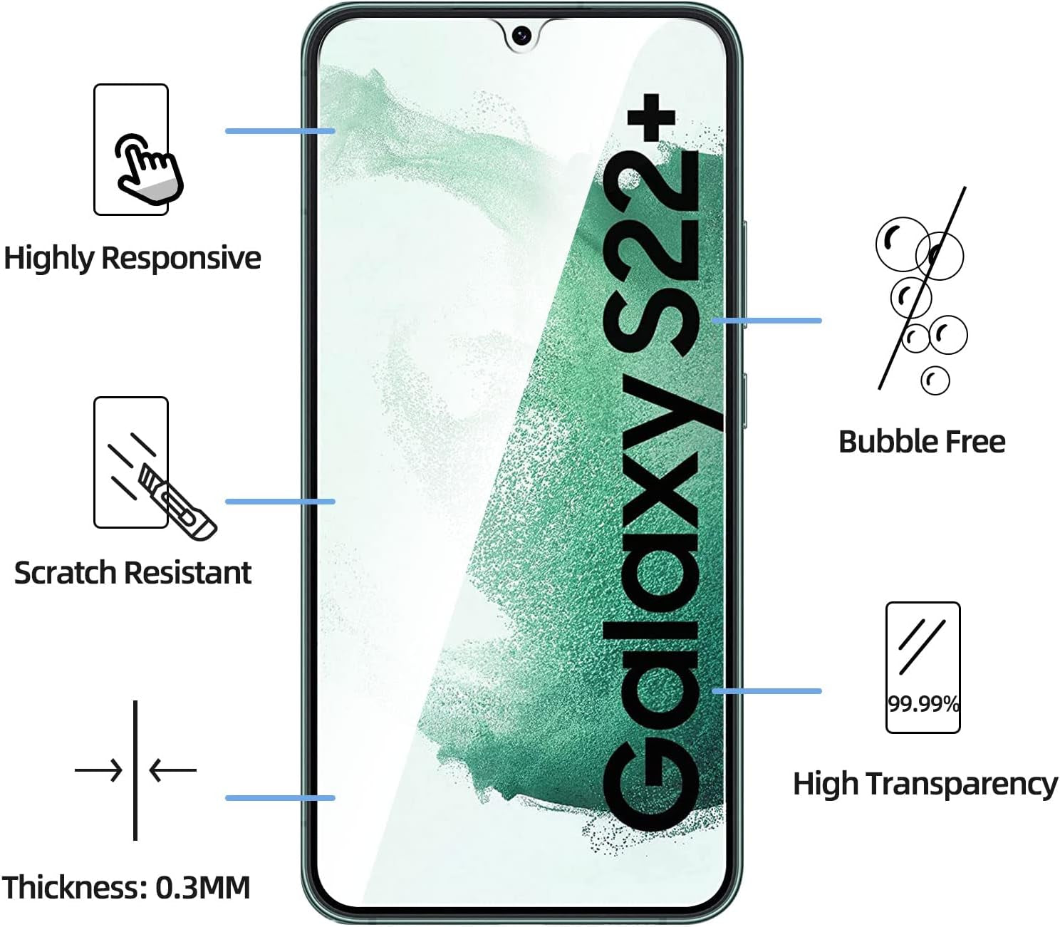 NEW'C [3 Pack] Designed for Samsung Galaxy S22 plus / S22 + Screen Protector Tempered Glass, Case Friendly Ultra Resistant  NEW'C   