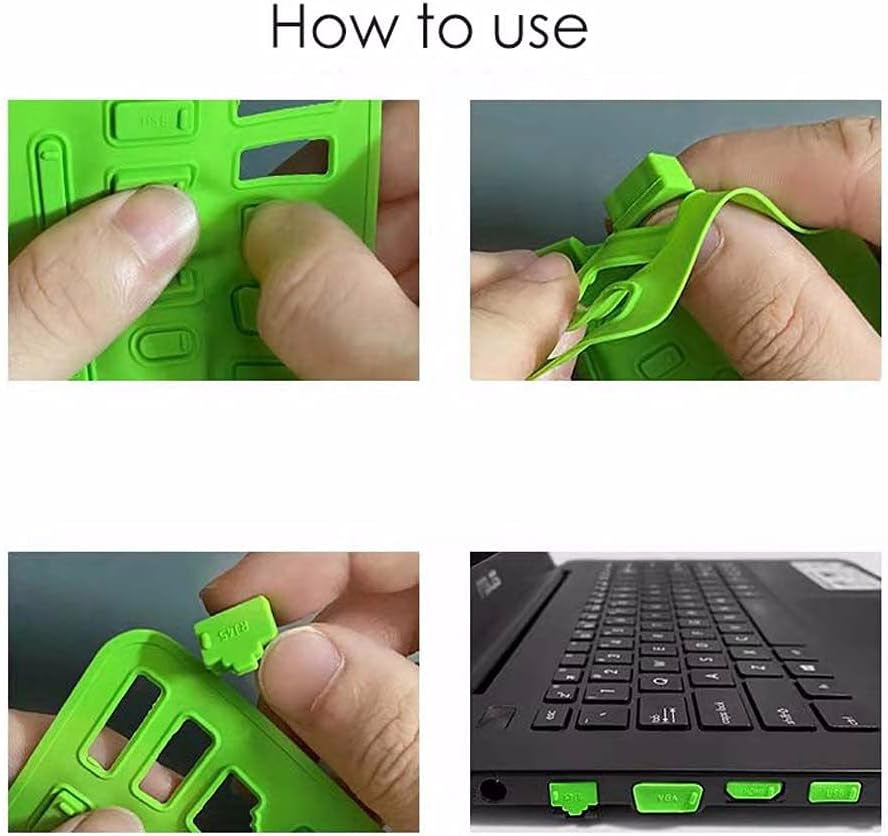 16Pcs/Set Laptop anti Dust Plug Colorful Silicone anti Dust Plug Cover Stopper Dust Plug USB Port HDMI RJ45 Interface Waterproofcover(Green)  generic   