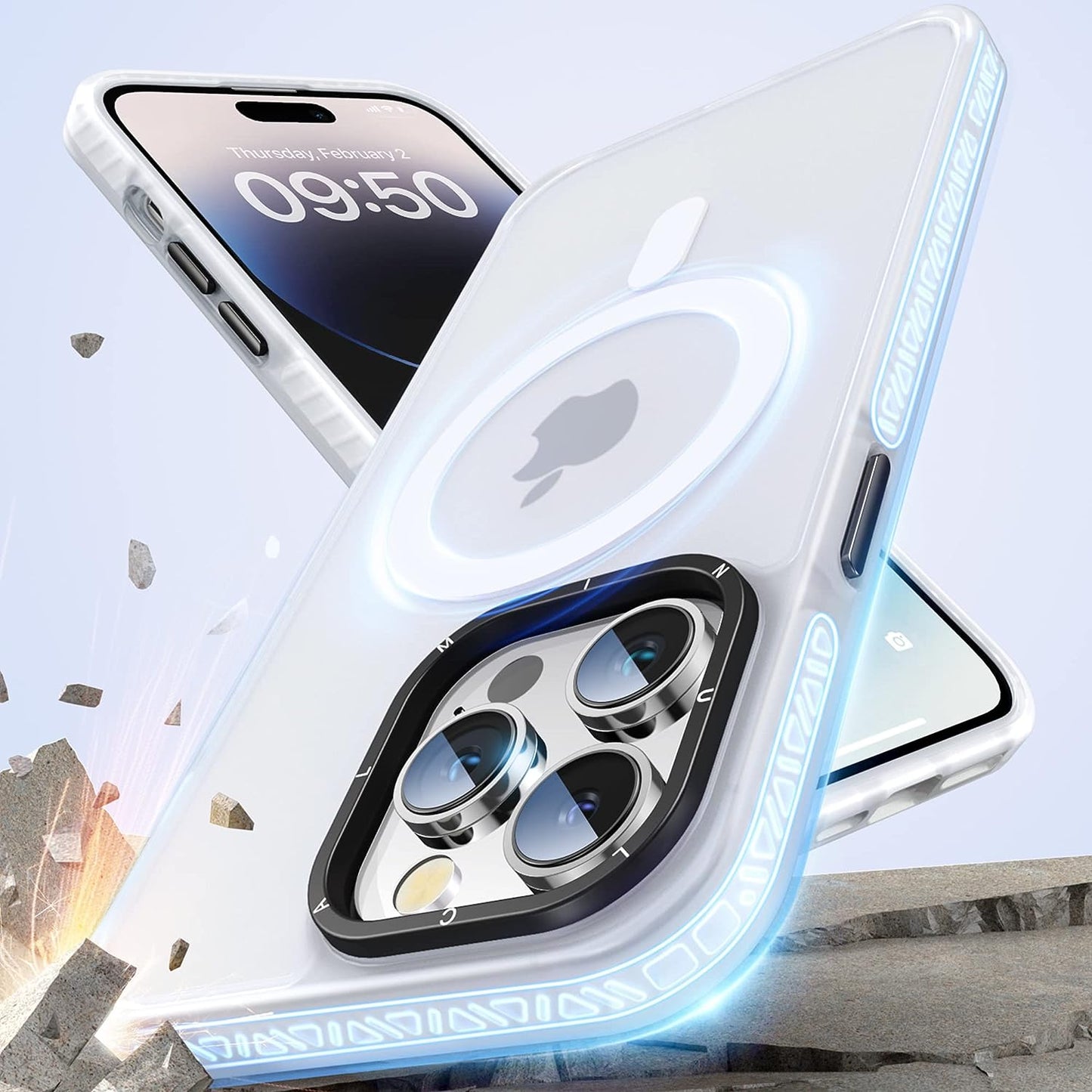 JUESHITUO for Iphone 14 Pro Max Case with Exclusive Buffer Belt [Military Protection&Full Camera Protection][Super Strong N52 Magnets][Liquid Silicone Feeling]Translucent Matte Back 6.7In(Matte Clear)  JUESHITUO   