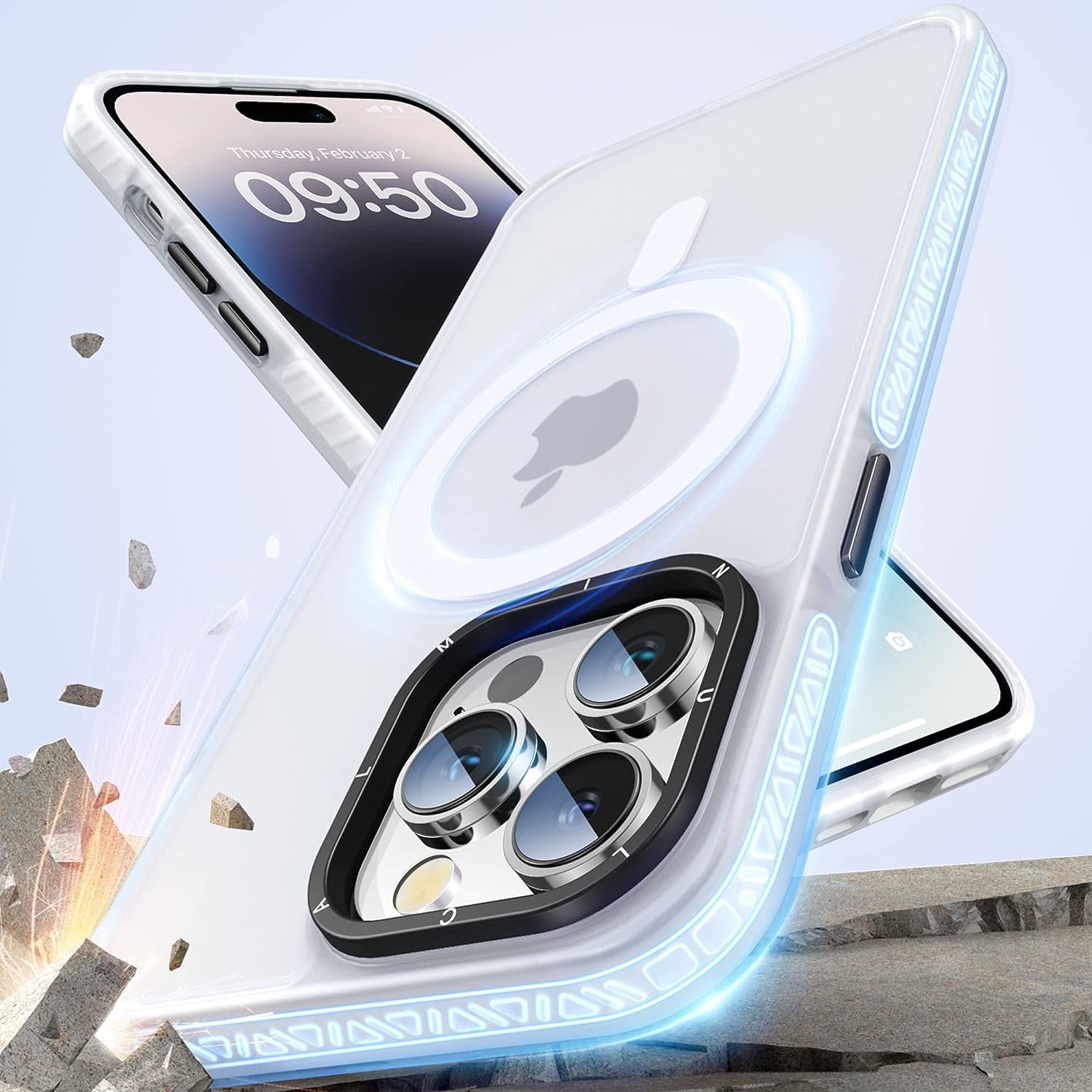 JUESHITUO for Iphone 14 Pro Max Case with Exclusive Buffer Belt [Military Protection&Full Camera Protection][Super Strong N52 Magnets][Liquid Silicone Feeling]Translucent Matte Back 6.7In(Matte Clear)  JUESHITUO   