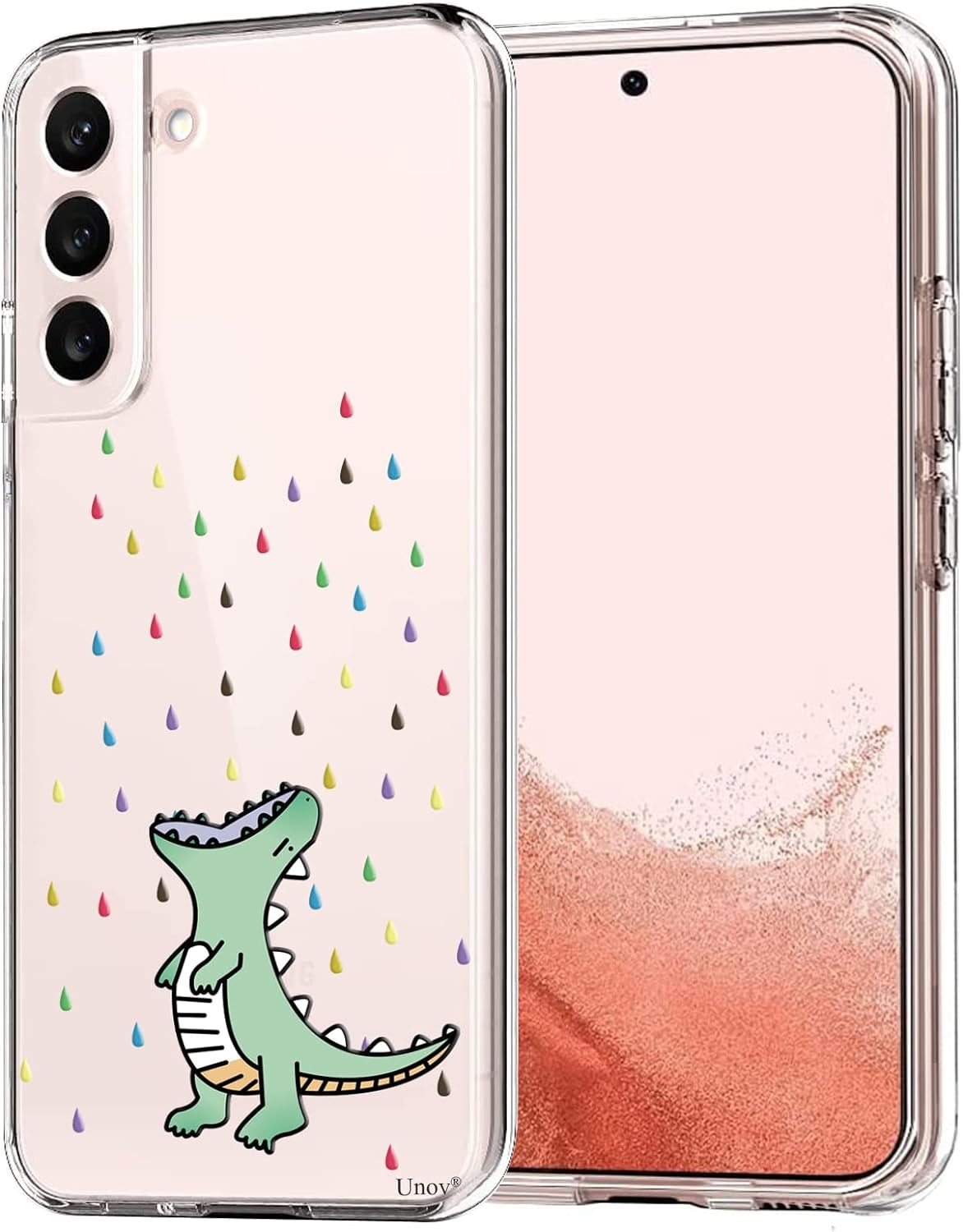 Unov Case Compatible with Galaxy S22 Case Clear with Design Soft TPU Shock Absorption Slim Embossed Pattern Protective 6.1 Inch (Flower Butterfly)  Unov Rainbow Dinosaur  