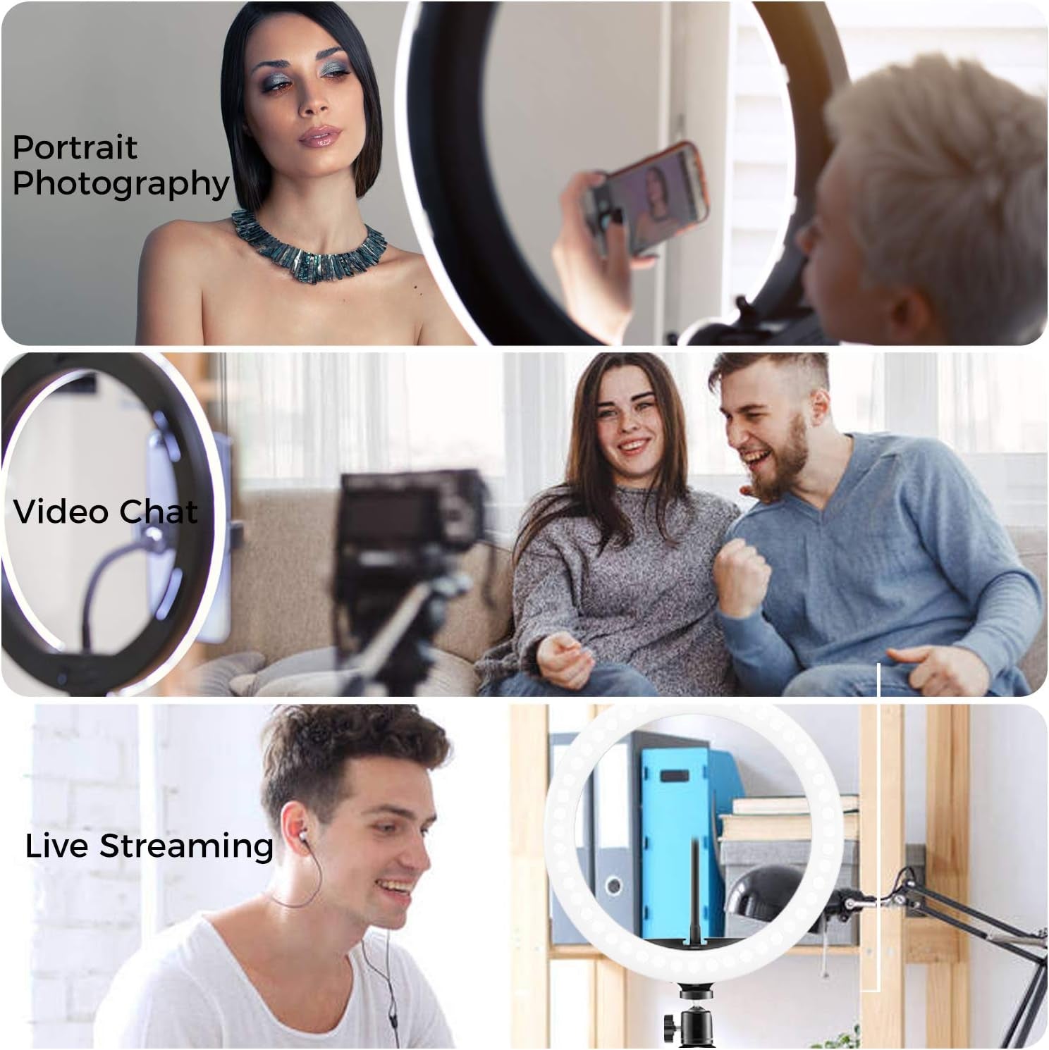 Selfie Ring Light 10" with Tripod Stand and Phone Holder Portable Desk Makeup LED Ring Light with 3 Lighting Colors and 10 Brightness for Photography/Makeup/Video/Live Streaming  Evanee   
