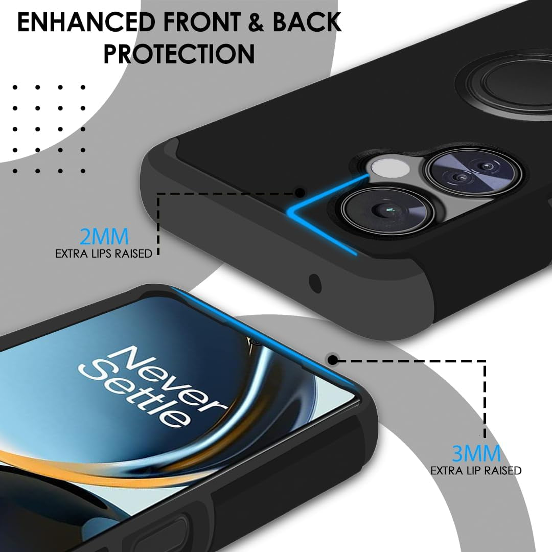 Hrwireless Compatible for Oneplus Nord N30 5G [Ring Stand] Case Cover [360 Rotation] with [HD Tempered Glass Screen Protector] Tough Hybrid [Shockproof] Original Minimalistic Design for Protection  HRWireless   