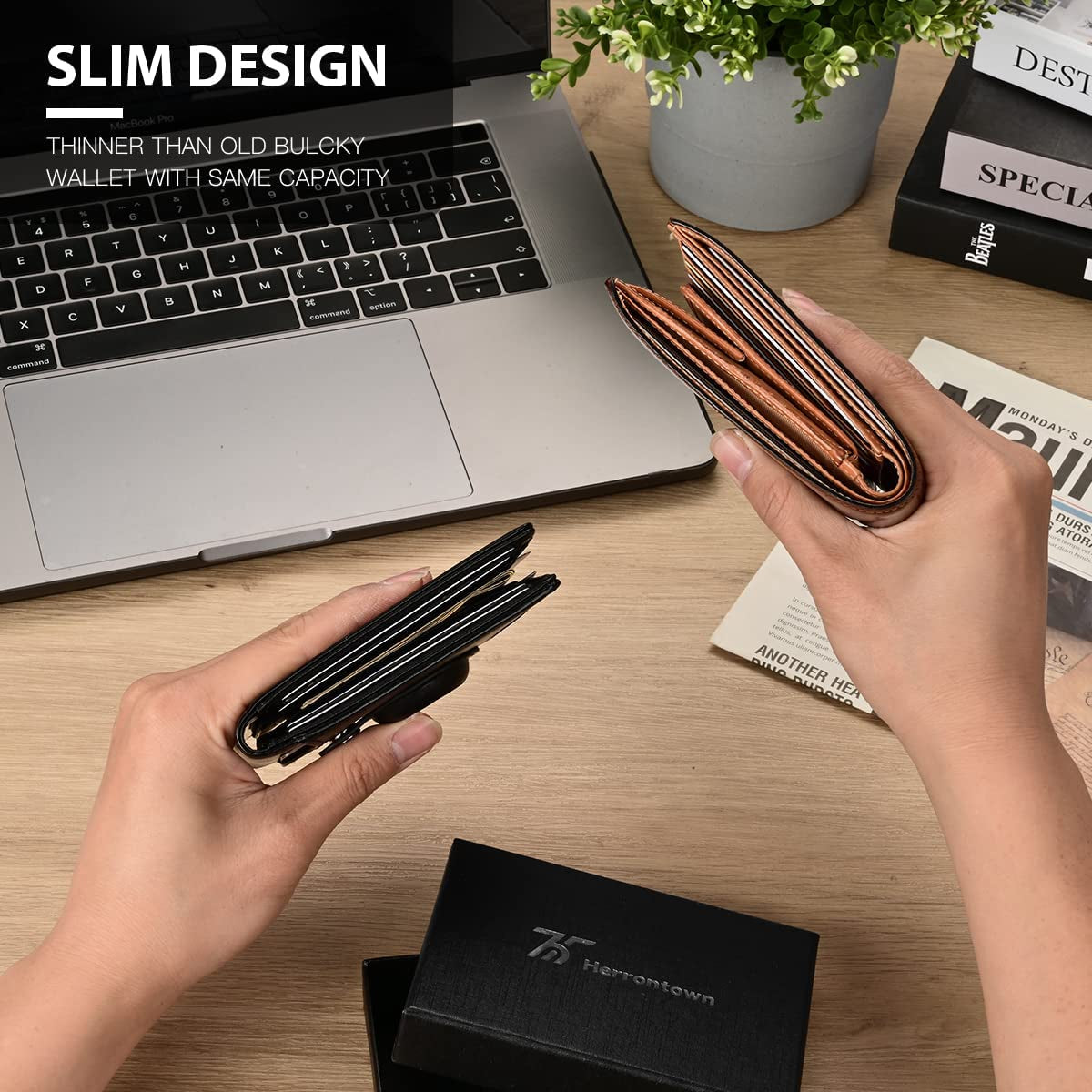 Herrontown Airbag Wallet Men, Front Pocket Slim Bifold Wallet with Airtag Holder, Minimalist Wallet with Money Clip & 11 Credit Card Slot  Herrontown   