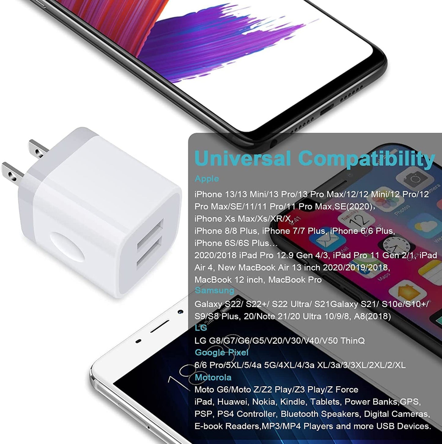 Charger Block, USB Wall Charger, Double USB Fast Charging Cube Block Charger Box, 2.1A Phone Charger Power Adapter 3 Pack for Iphone 14 13 12 11 Pro Max XS XR X 8 7 6S Samsung Galaxy S23 A14 Note 20  Shenzhen Putuo Technology Co.,Ltd   