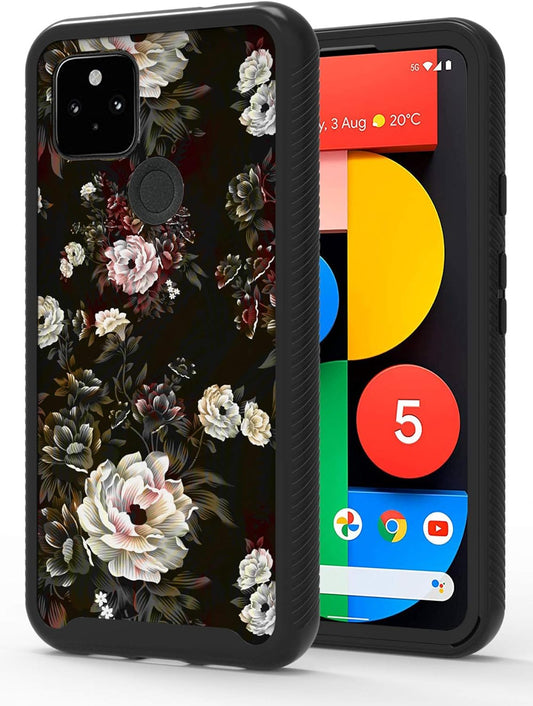 Shinymax Pixel 5 Case with Roses Design,Google Pxiel 5 Phone Case,Hybrid Triple Layer Armor Protective Cover Flexible Sturdy Anti-Scratch Shockproof Bumper Cute Case for Women and Girls-Flowers/Black  ShinyMax   