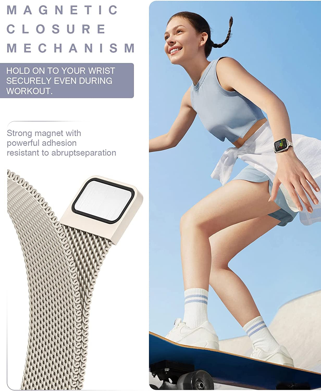 LELONG Women Slim Watch Band for Apple Watch 38Mm 40Mm 41Mm 42Mm 44Mm 45Mm, Stainless Steel Mesh Loop Magnetic Clasp Replacement for Iwatch Bands Series 8 7 SE 6 5 4 3 2 1  LELONG   