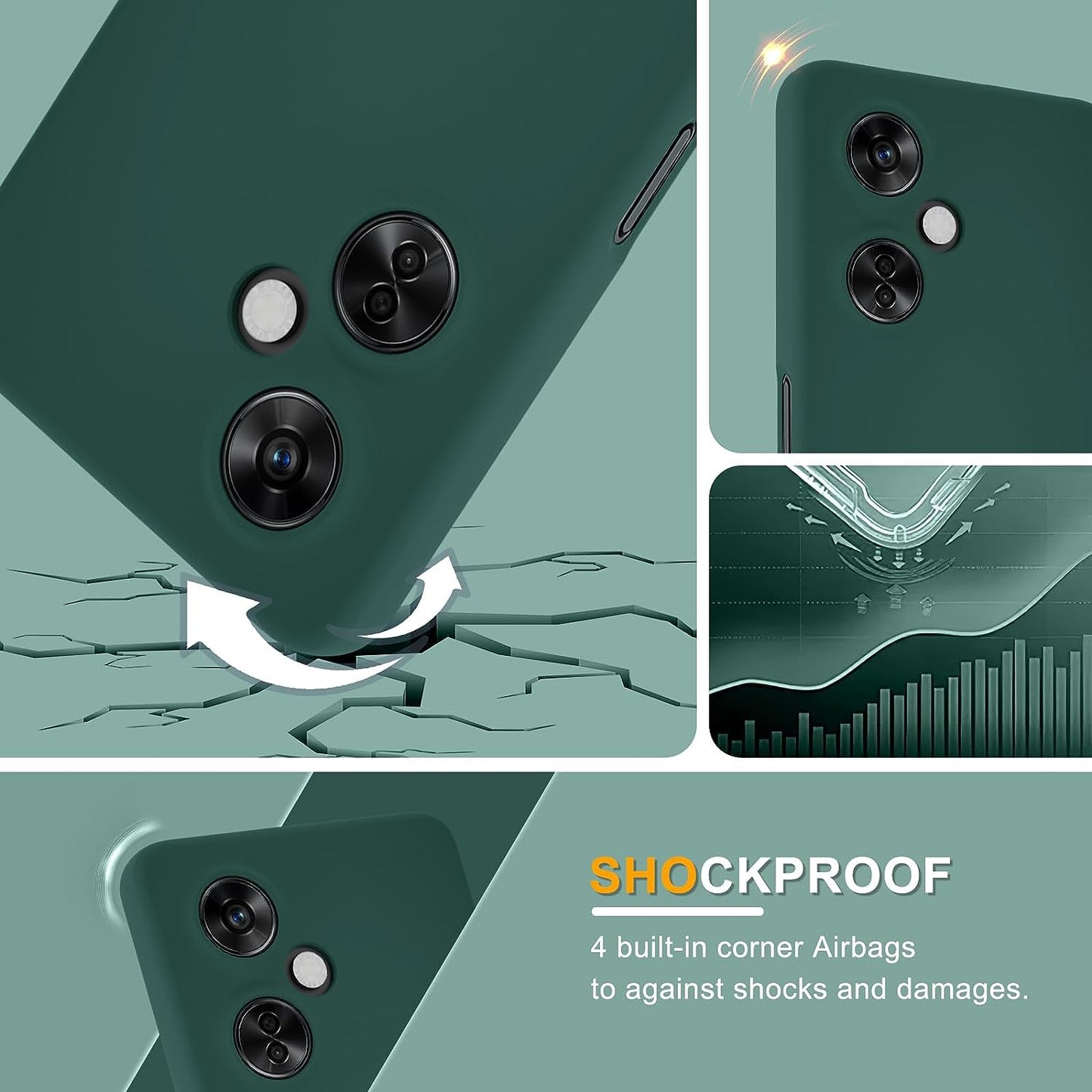 YENAPOON for Oneplus Nord N30 5G Case and 2 Pack Tempered Glass Screen Protector, Slim Liquid Silicone Shockproof Protective Case - Dark Green  YENAPOON   