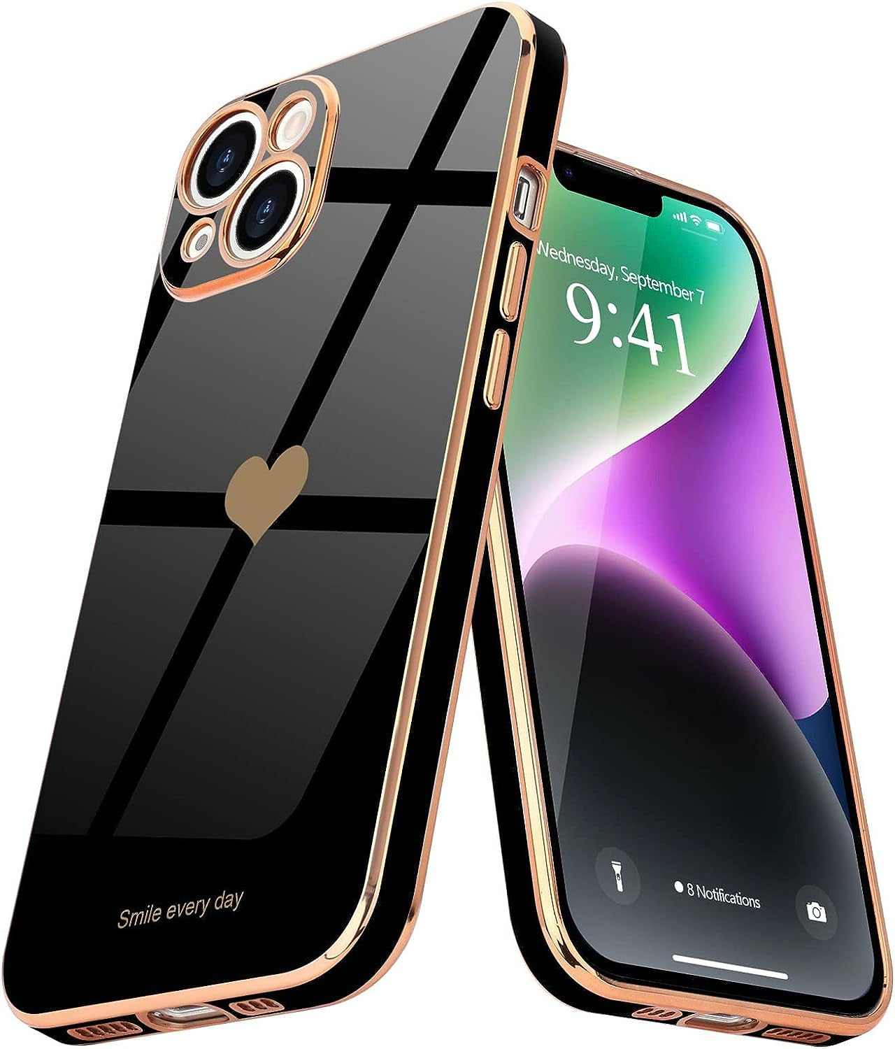 Teageo for Iphone 14 plus Case for Women Girl Cute Love Heart Luxury Plating Soft Bling Back Cover Raised Full Camera Protection Bumper Silicone Shockproof Phone Case for Iphone 14 Plus, White  janzee Black  