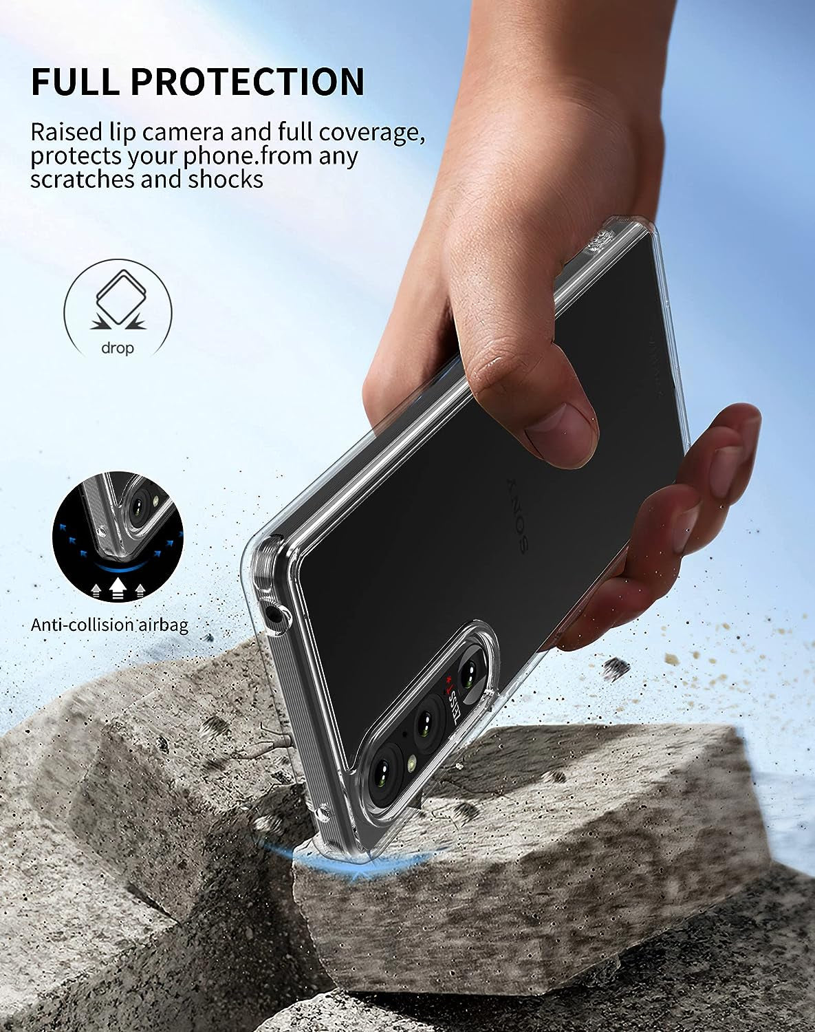 Foluu for Sony Xperia 1 V 2023 Case, Hard PC Back & Soft TPU Bumper Protective Shockproof Case for Sony Xperia 1 V 5G 2023 Crystal Clear  Foluu   